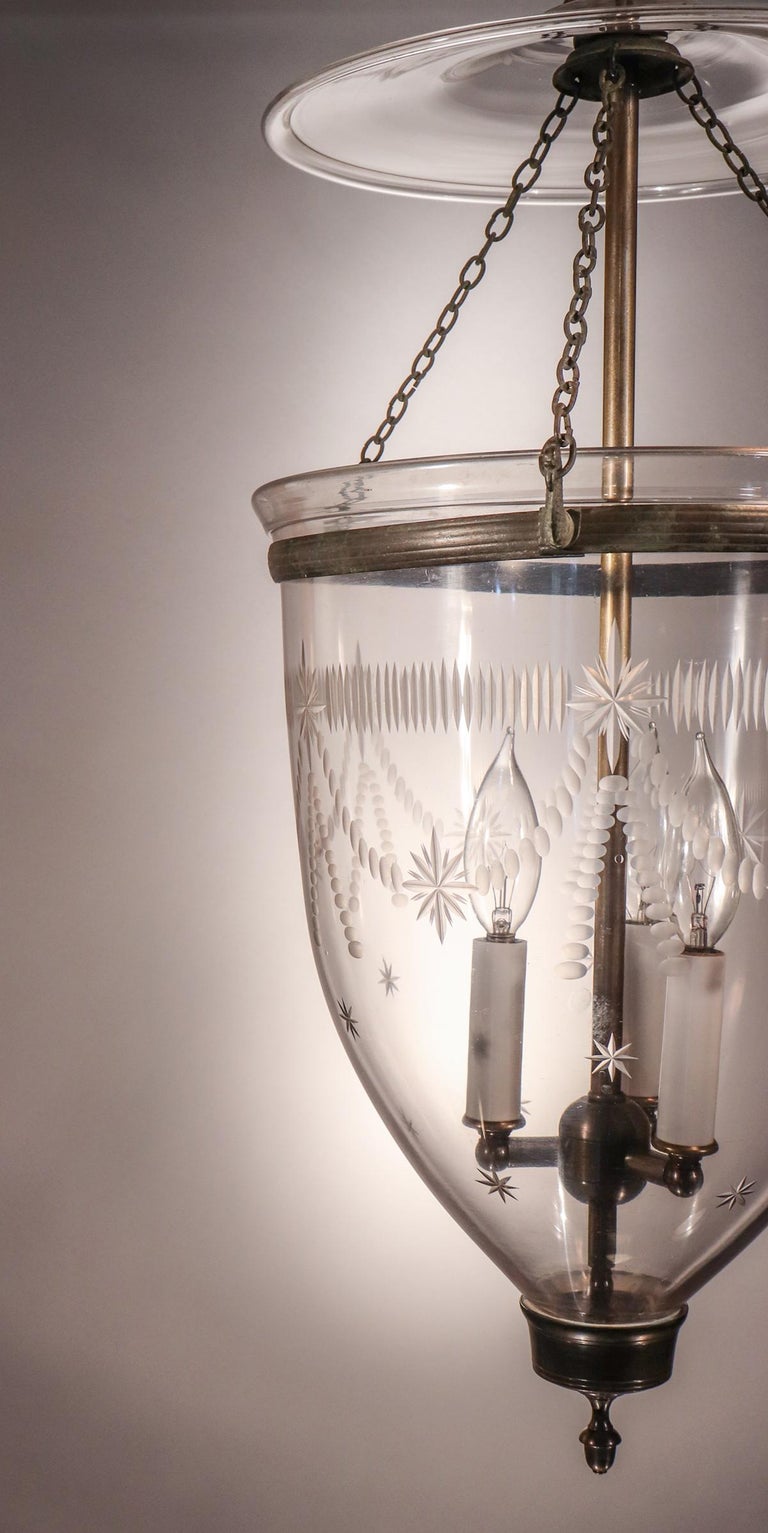 High Victorian Antique Bell Jar Lantern with Federal Etching