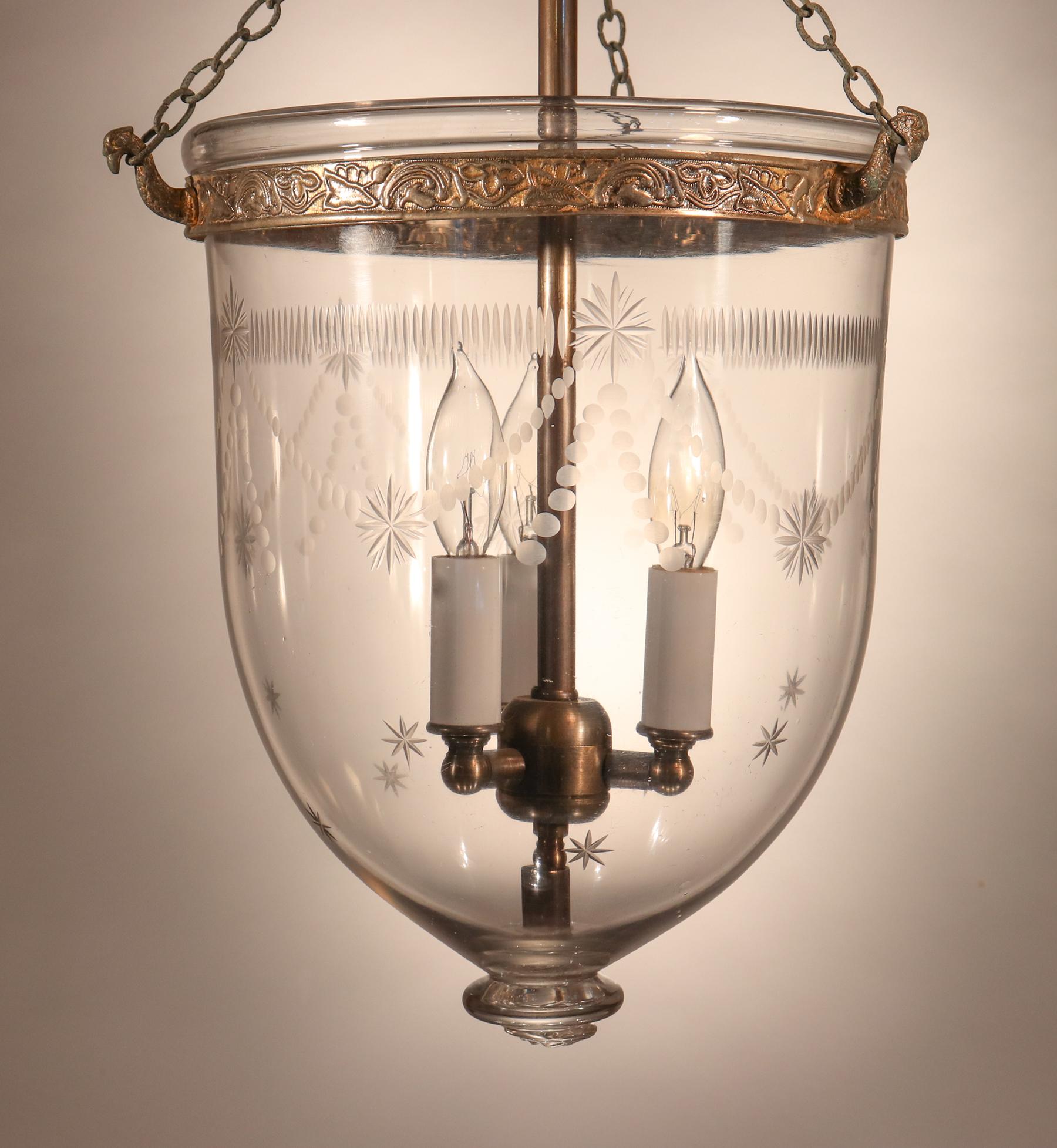 English Antique Bell Jar Lantern with Federal Etching