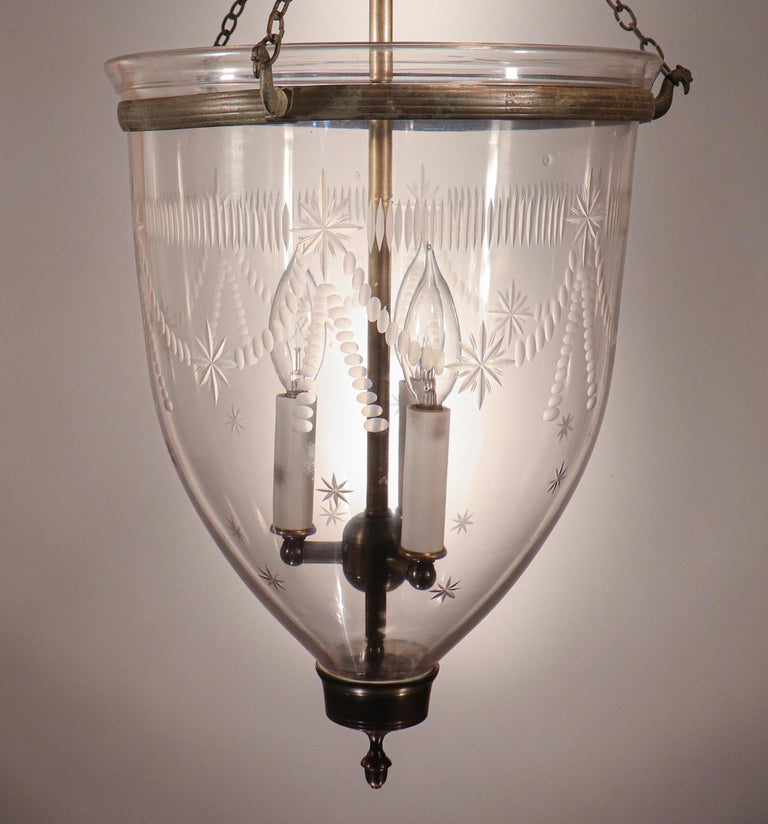 English Antique Bell Jar Lantern with Federal Etching