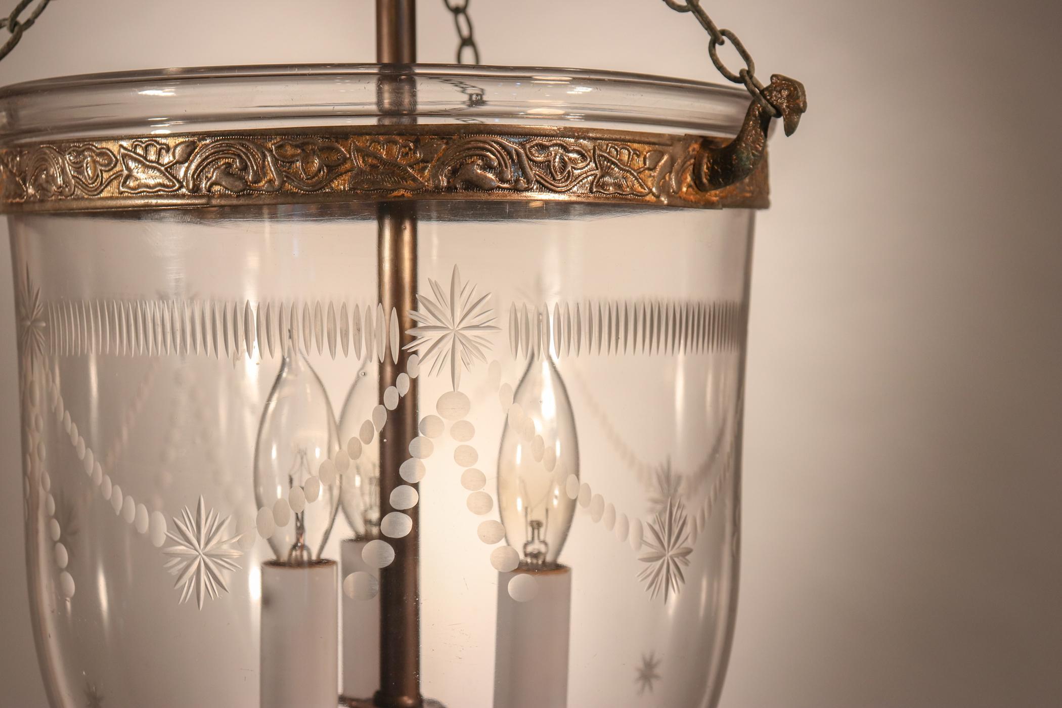Etched Antique Bell Jar Lantern with Federal Etching