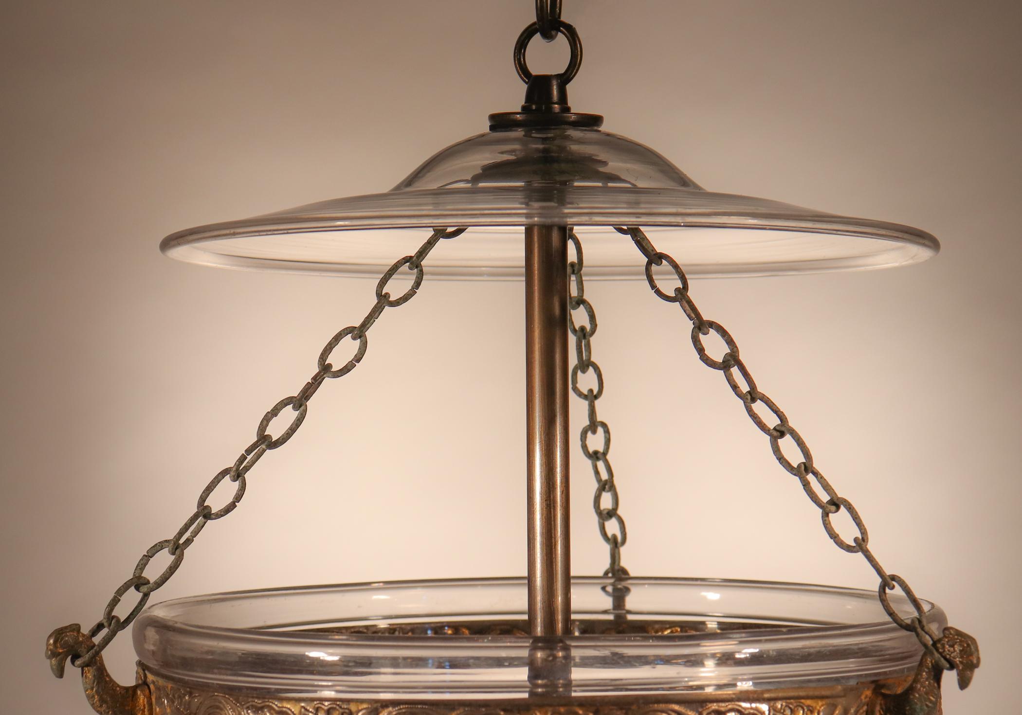 Brass Antique Bell Jar Lantern with Federal Etching