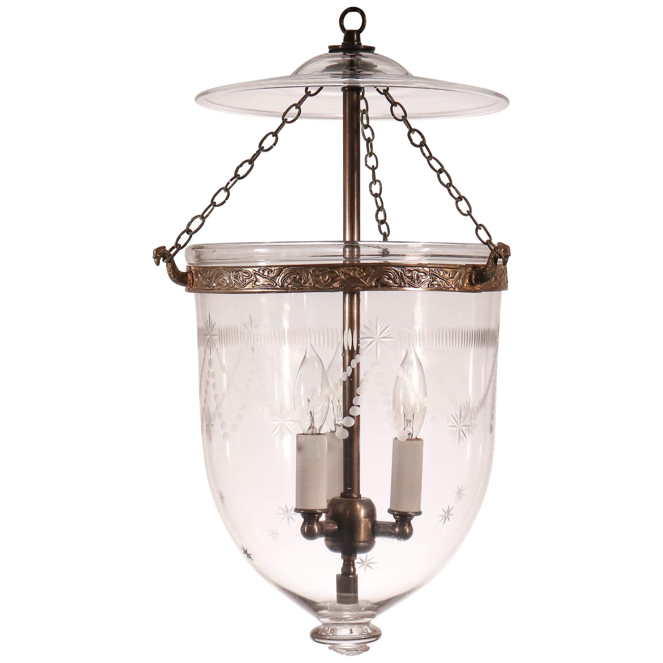 Antique Bell Jar Lantern with Federal Etching