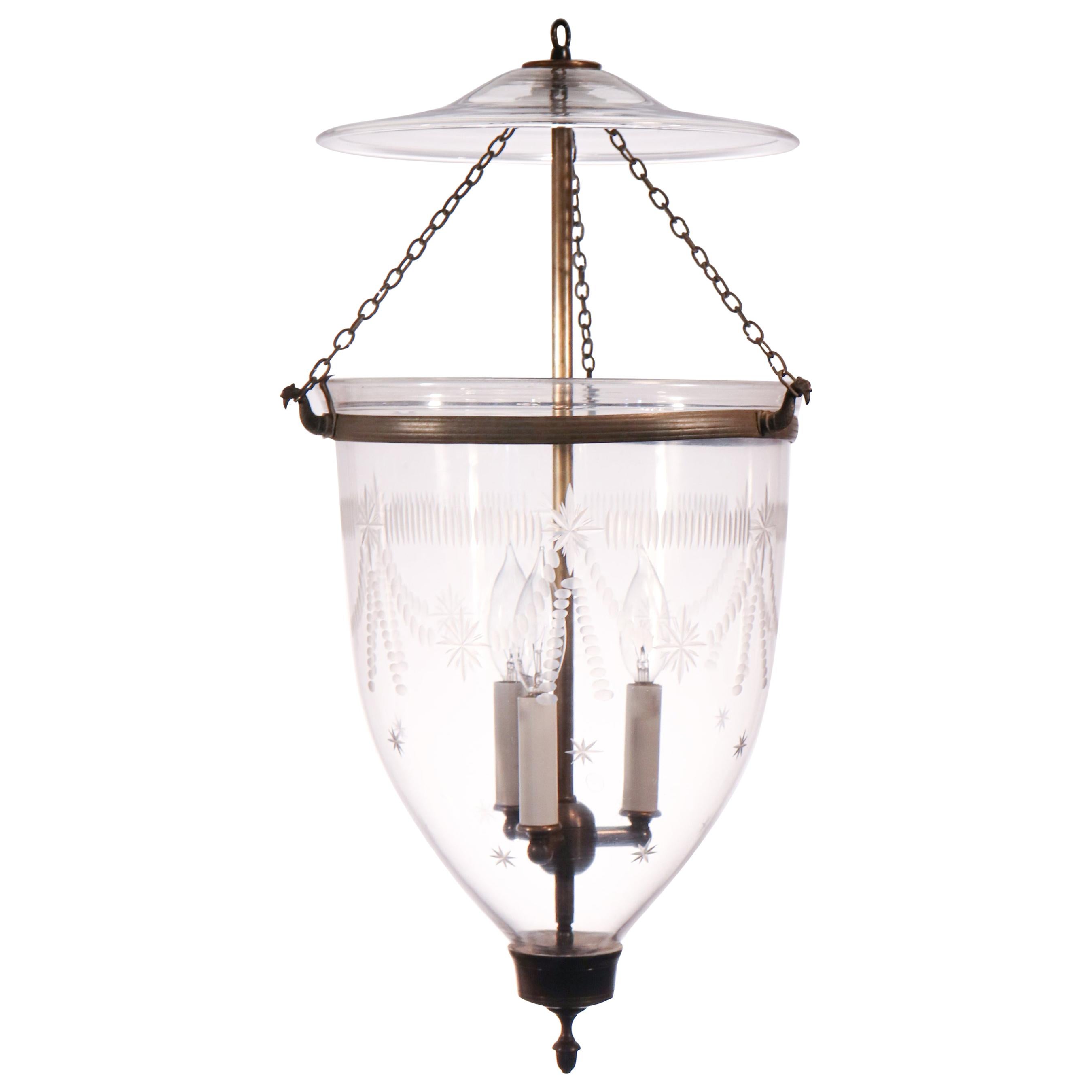 Antique Bell Jar Lantern with Federal Etching