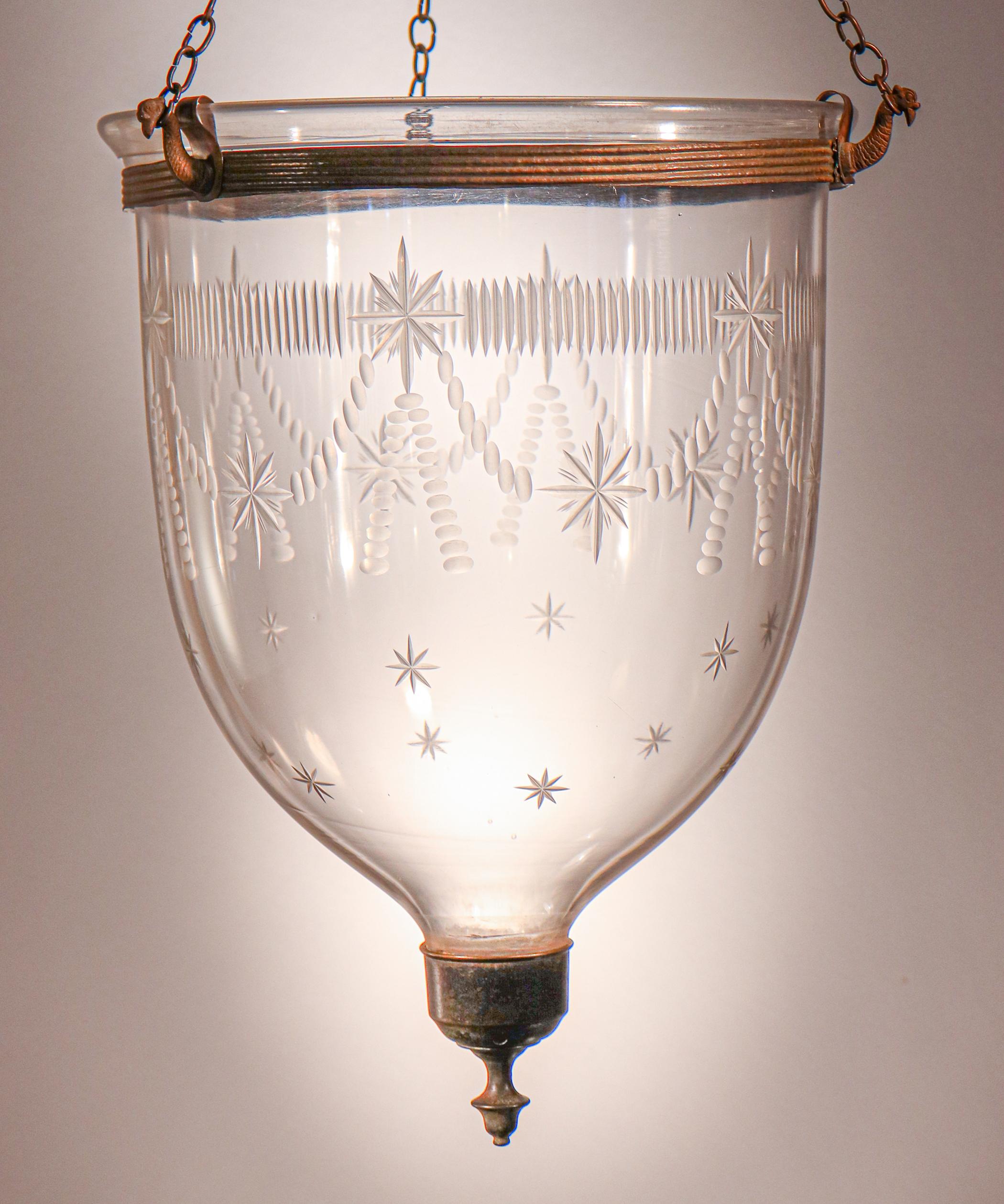Antique Bell Jar Lantern with Federal-Style Etching 1