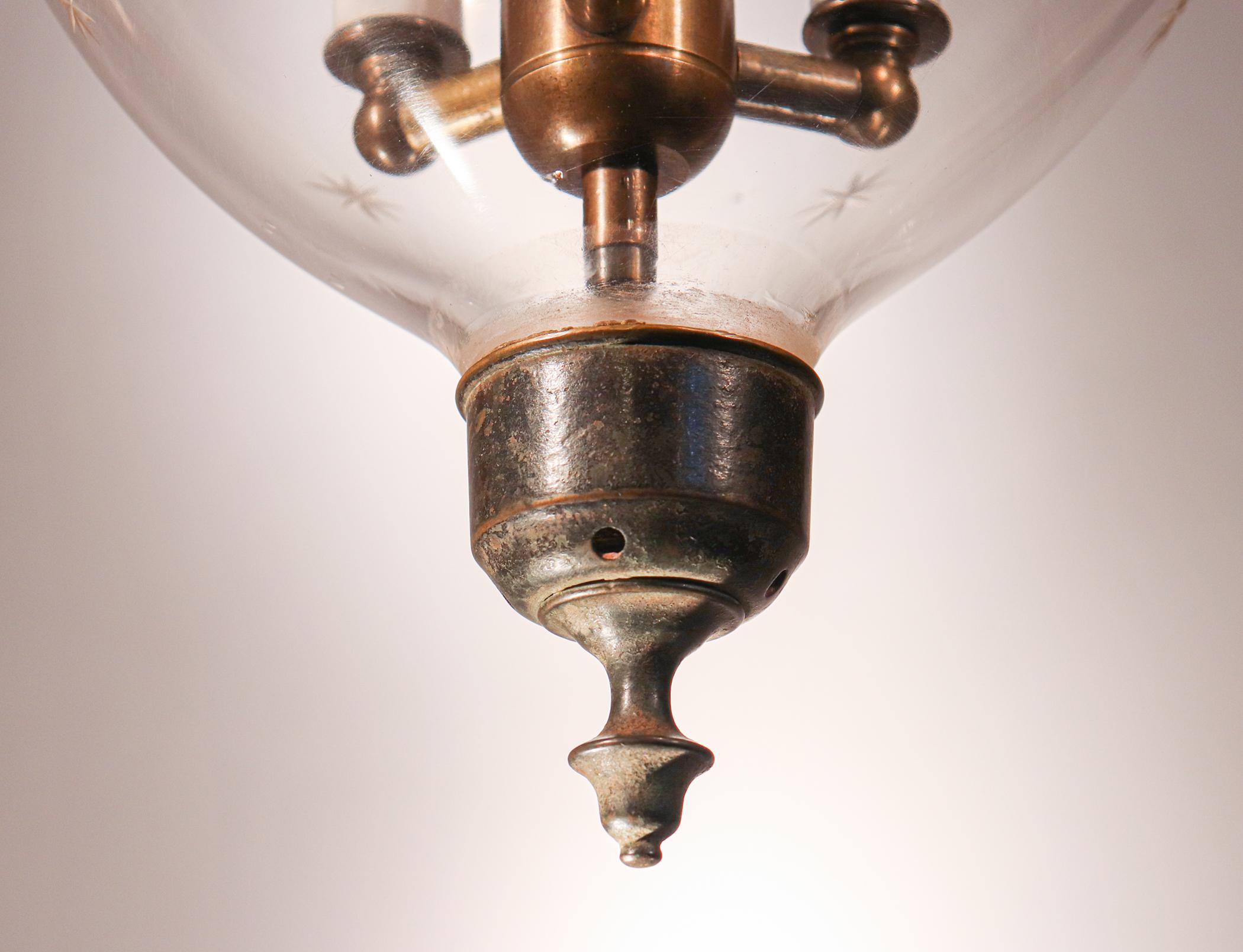 Brass Antique Bell Jar Lantern with Federal-Style Etching