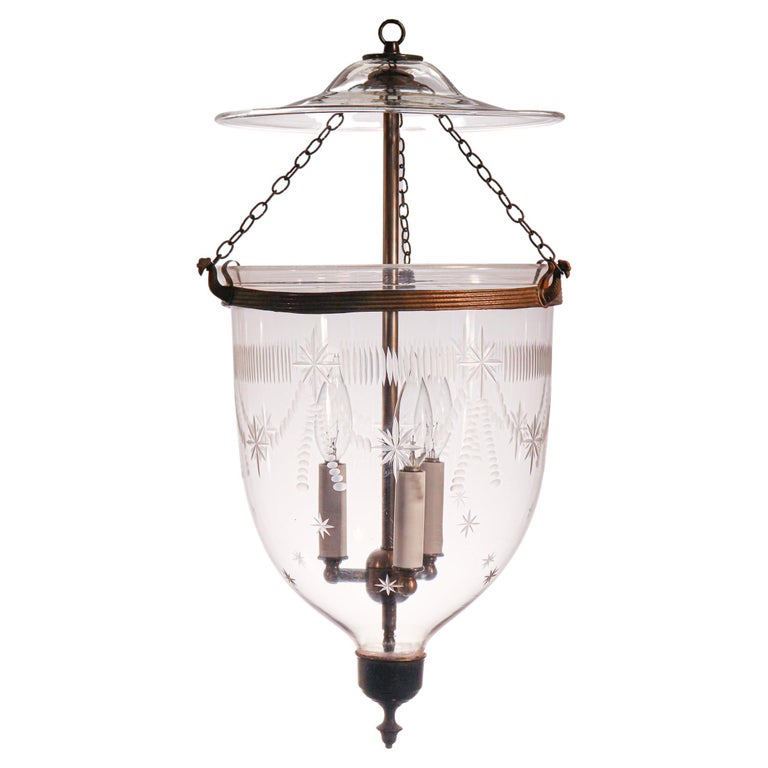 Antique Bell Jar Lantern with Federal-Style Etching