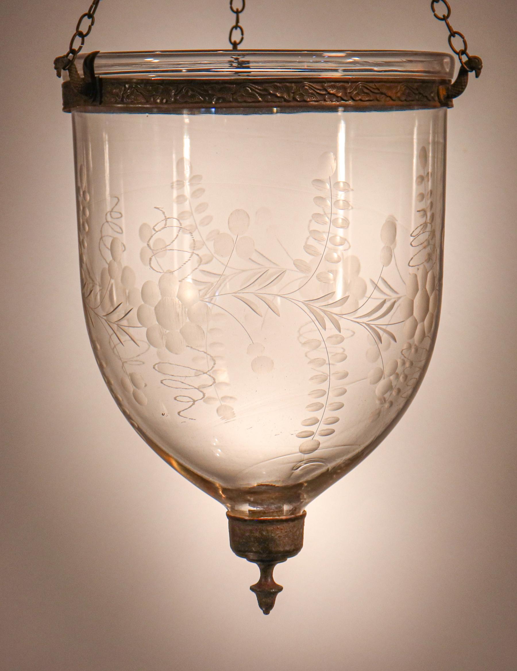 Antique Bell Jar Lantern with Floral Etching 3