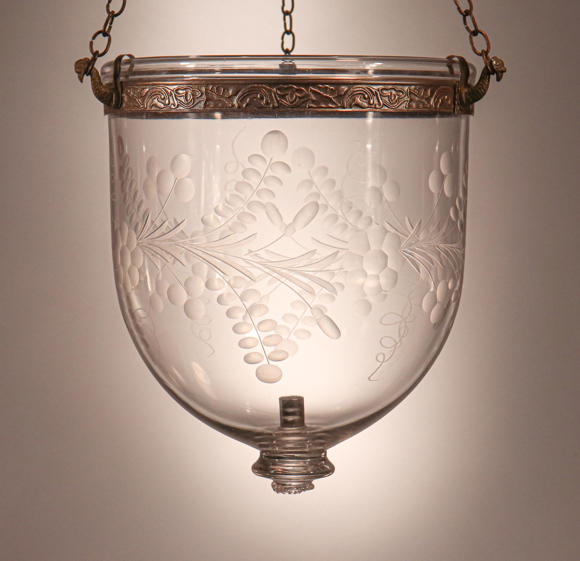 Antique Bell Jar Lantern with Floral Etching 3