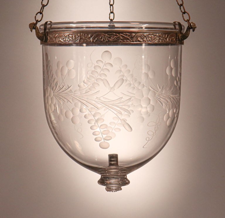 Antique Bell Jar Lantern with Floral Etching For Sale 3