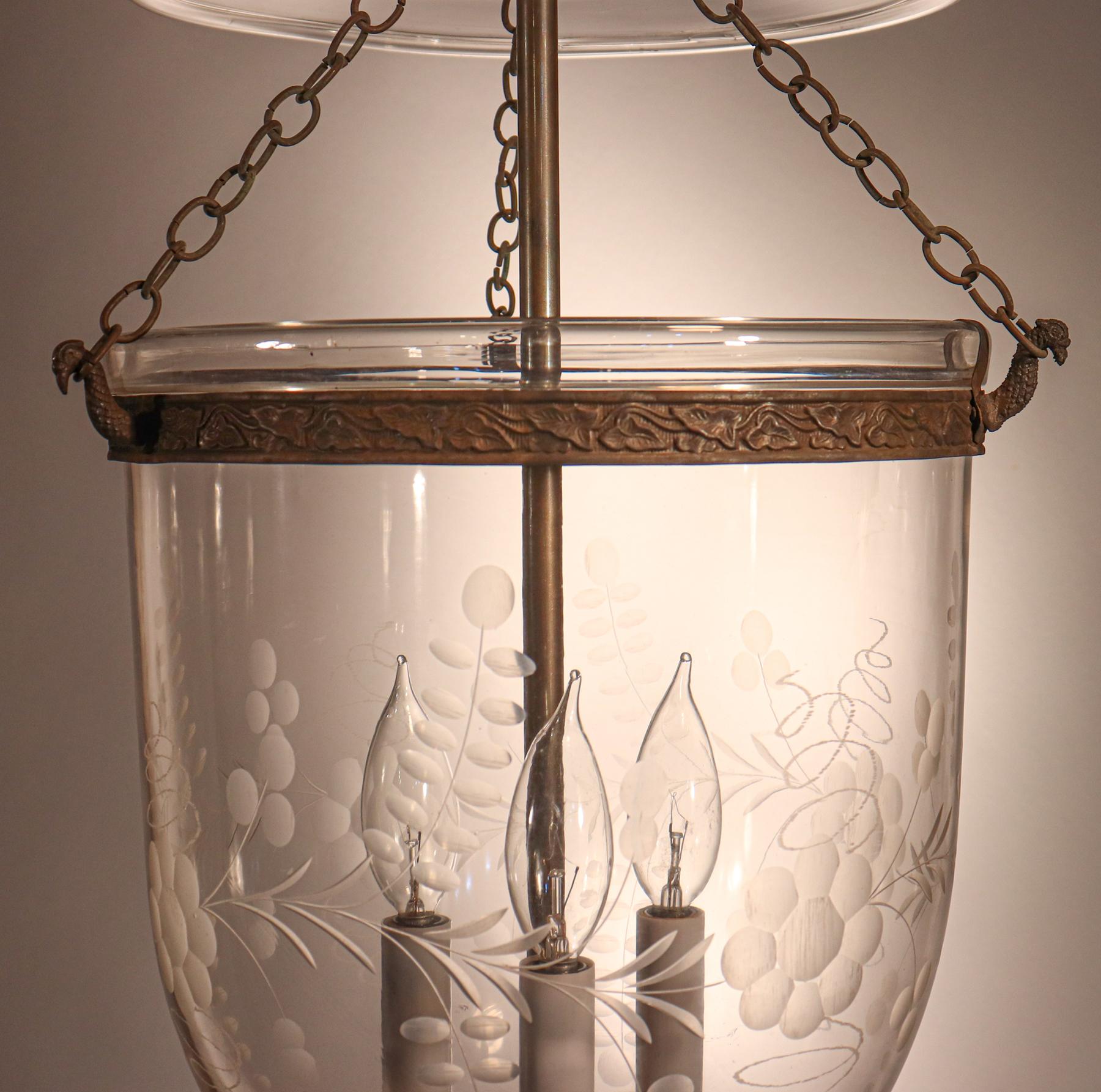 High Victorian Antique Bell Jar Lantern with Floral Etching