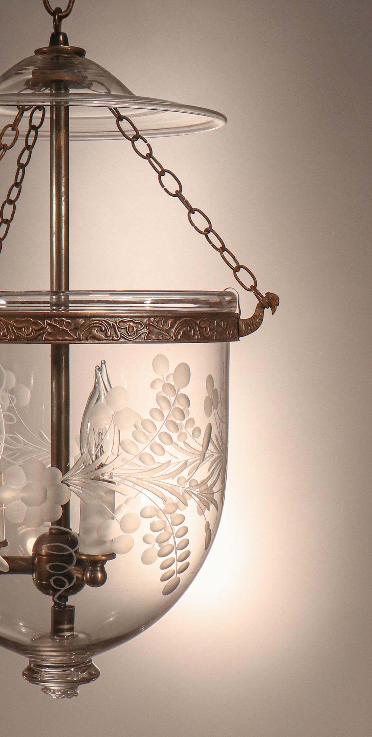 Victorian Antique Bell Jar Lantern with Floral Etching