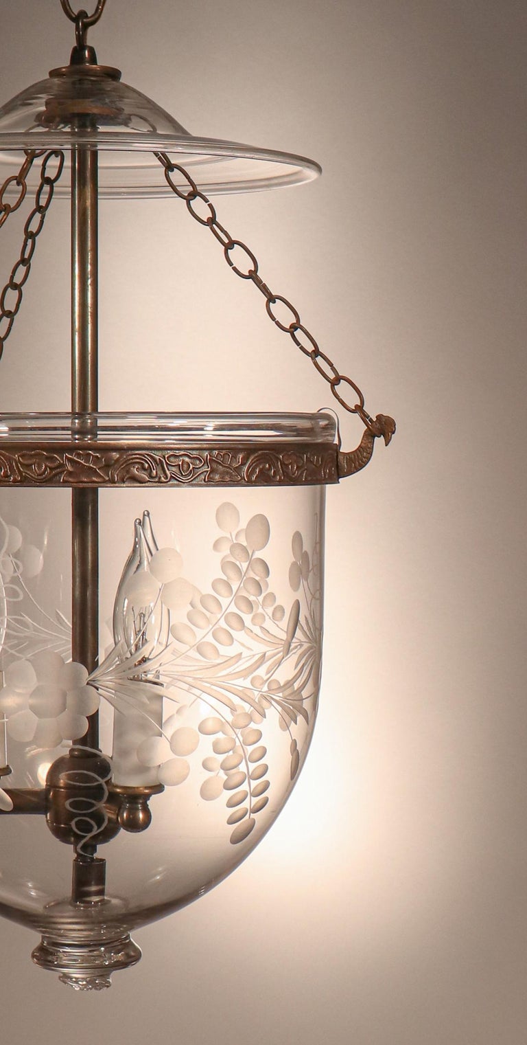 Victorian Antique Bell Jar Lantern with Floral Etching For Sale