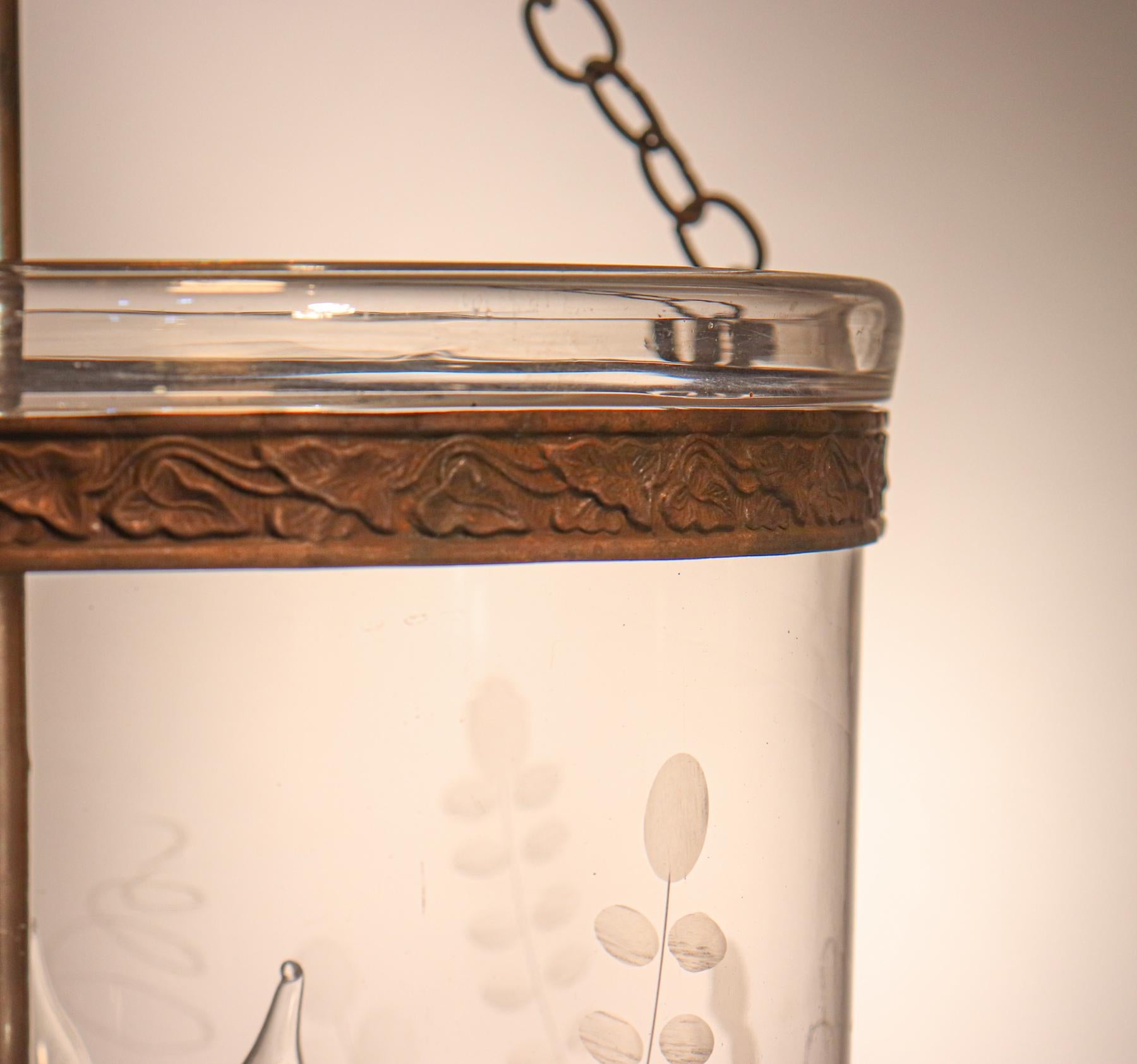 Etched Antique Bell Jar Lantern with Floral Etching
