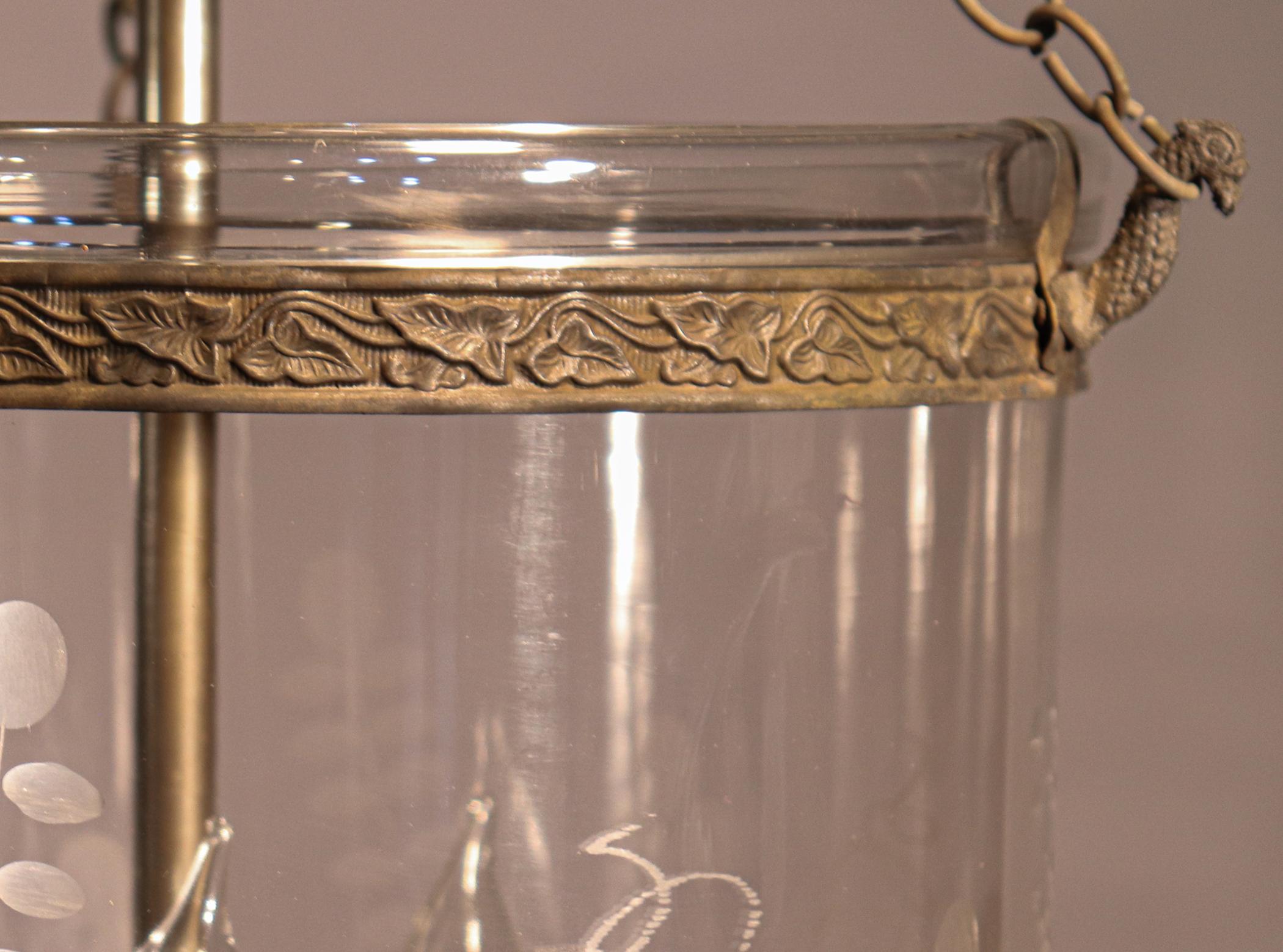 19th Century Antique Bell Jar Lantern with Floral Etching