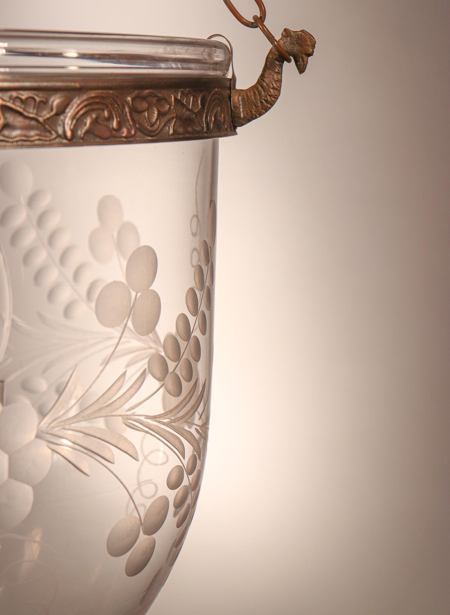 19th Century Antique Bell Jar Lantern with Floral Etching