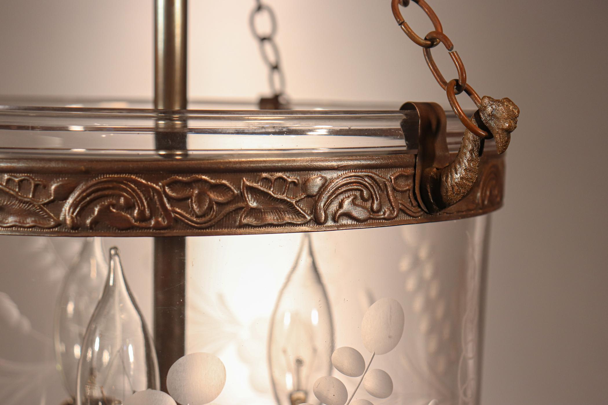 Brass Antique Bell Jar Lantern with Floral Etching