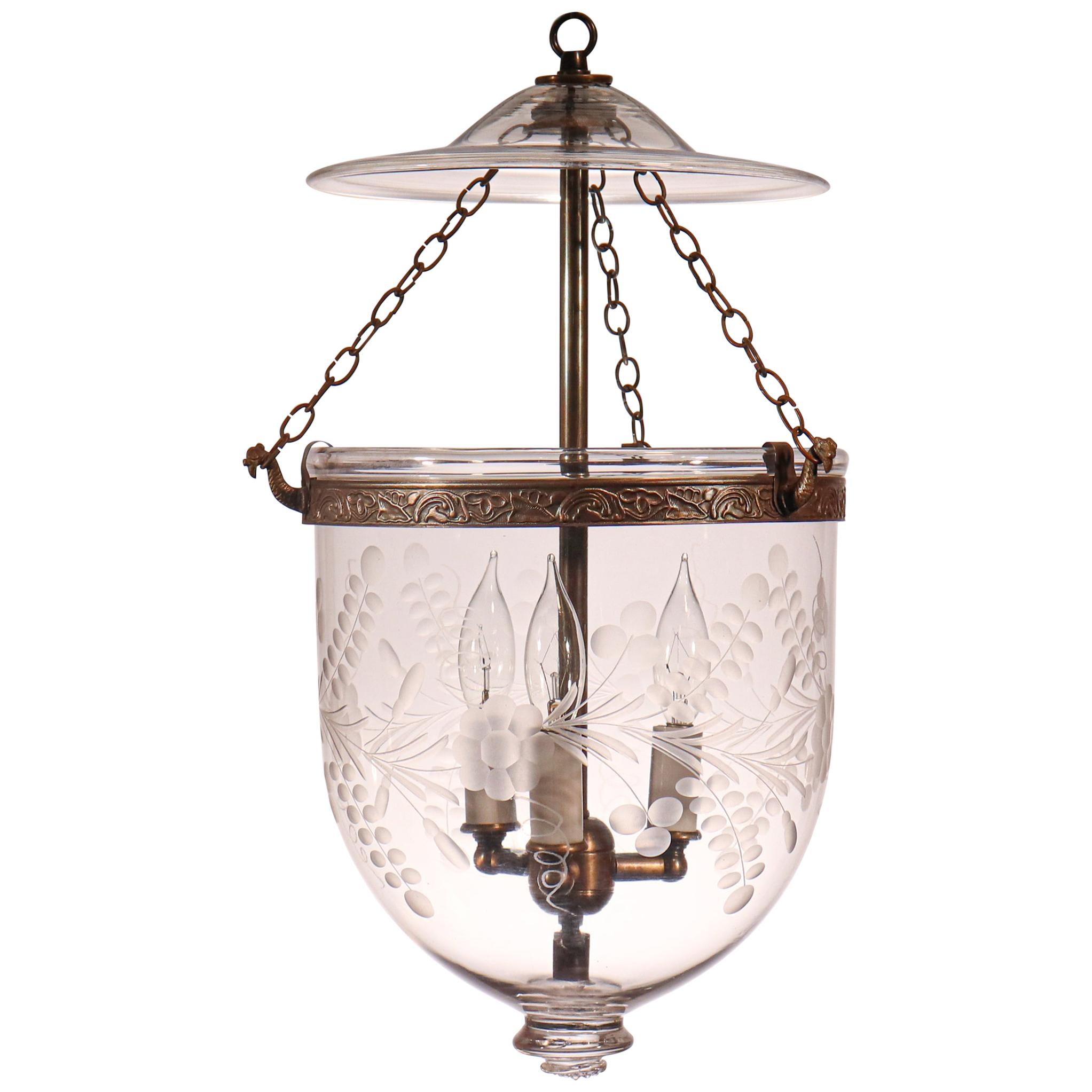 Antique Bell Jar Lantern with Floral Etching