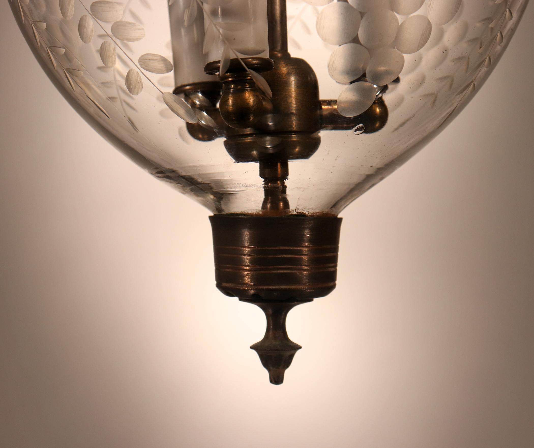 Brass Antique Bell Jar Lantern with Grape Etching