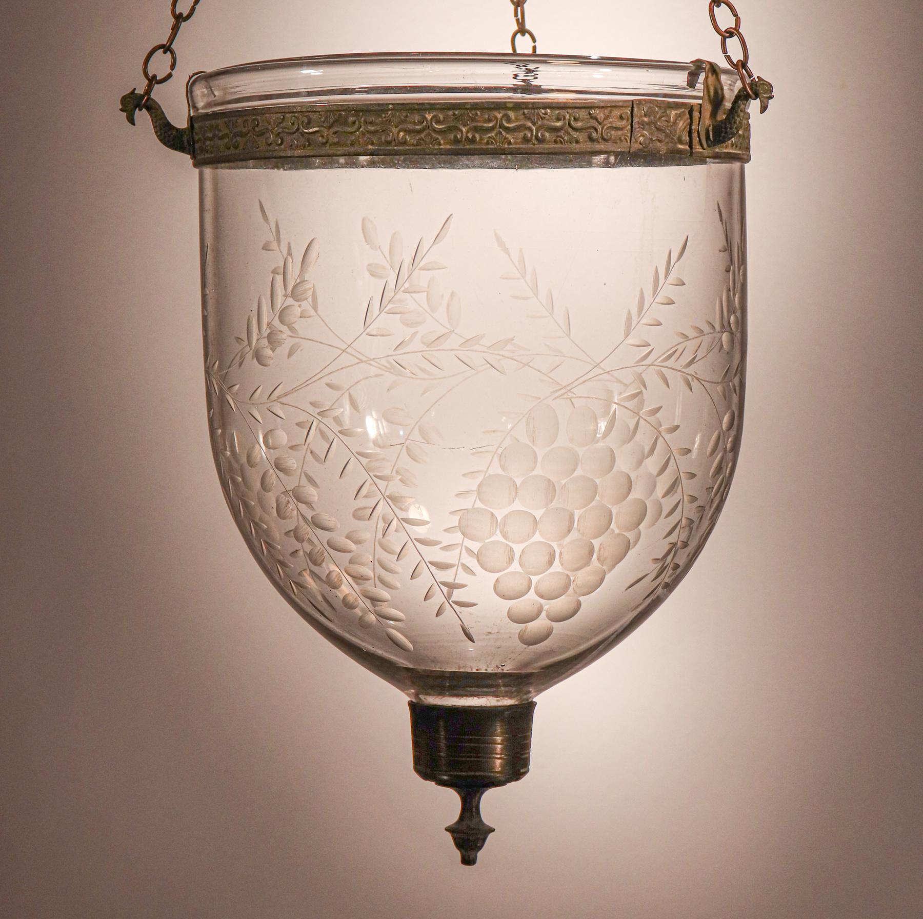 Antique Bell Jar Lantern with Grape Etching 2