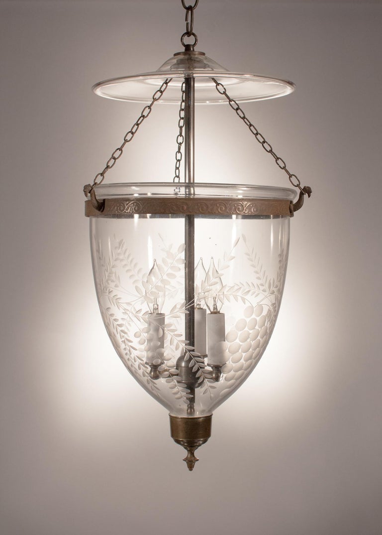 Antique Bell Jar Lantern with Grape Etching at 1stDibs