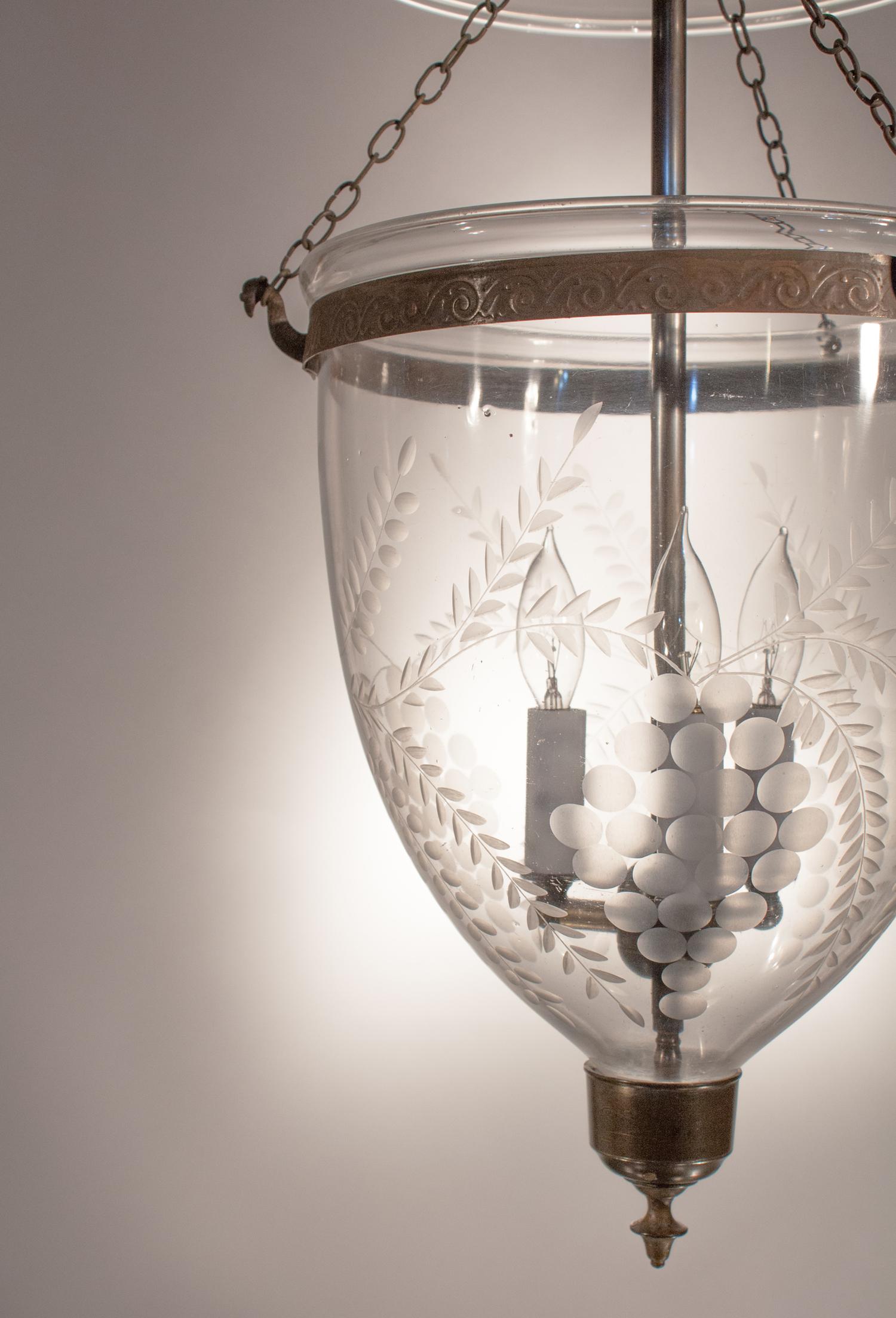 English Antique Bell Jar Lantern with Grape Etching