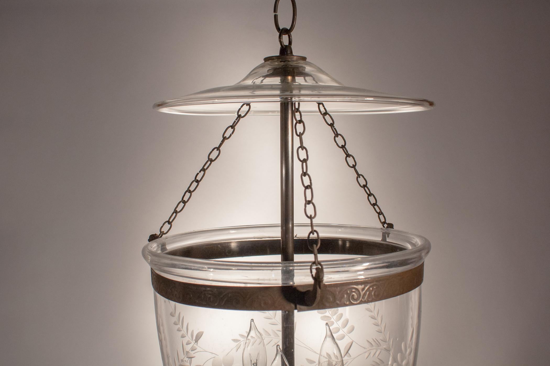 Brass Antique Bell Jar Lantern with Grape Etching