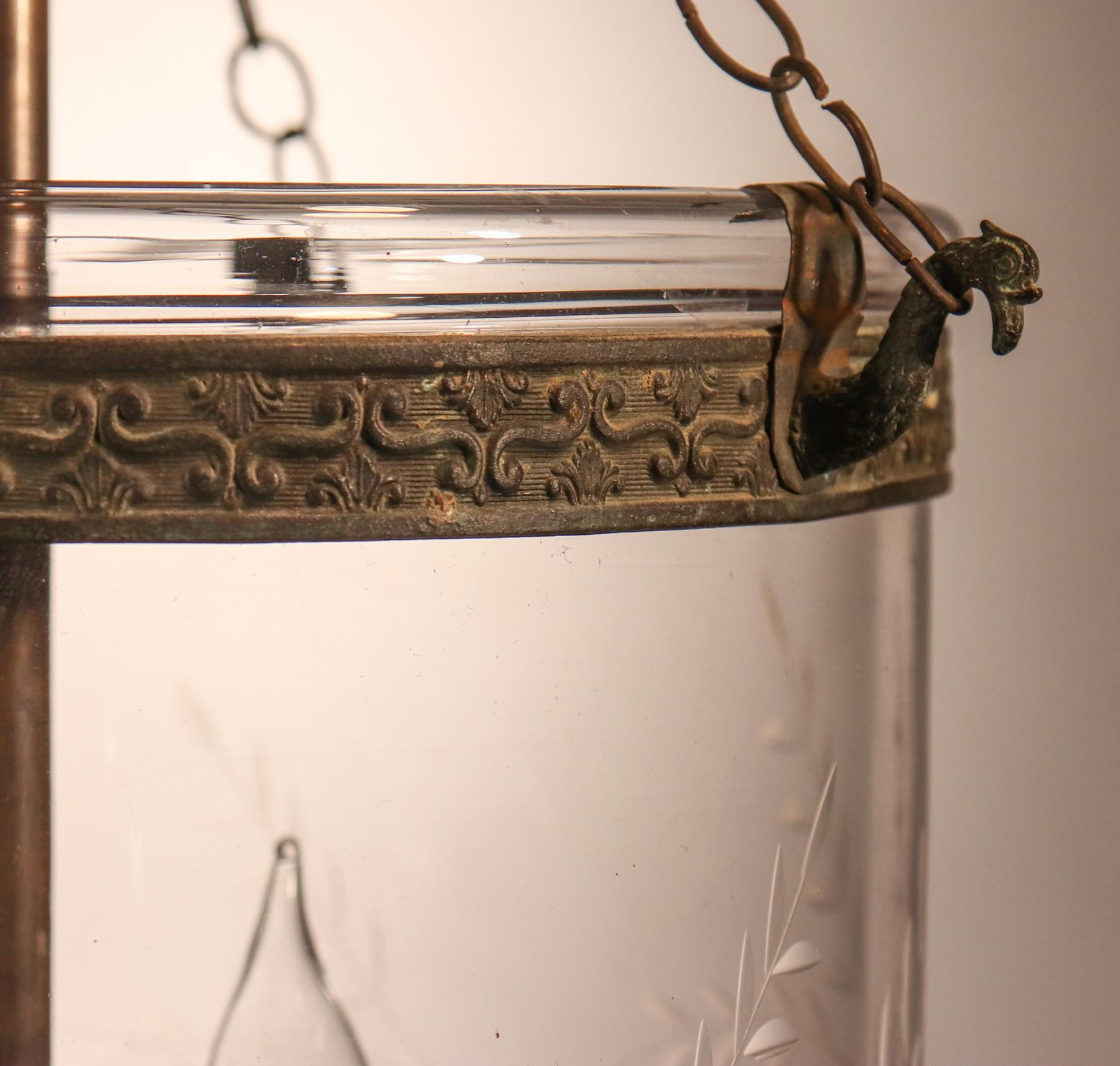 Antique Bell Jar Lantern with Grape Etching In Good Condition In Heath, MA
