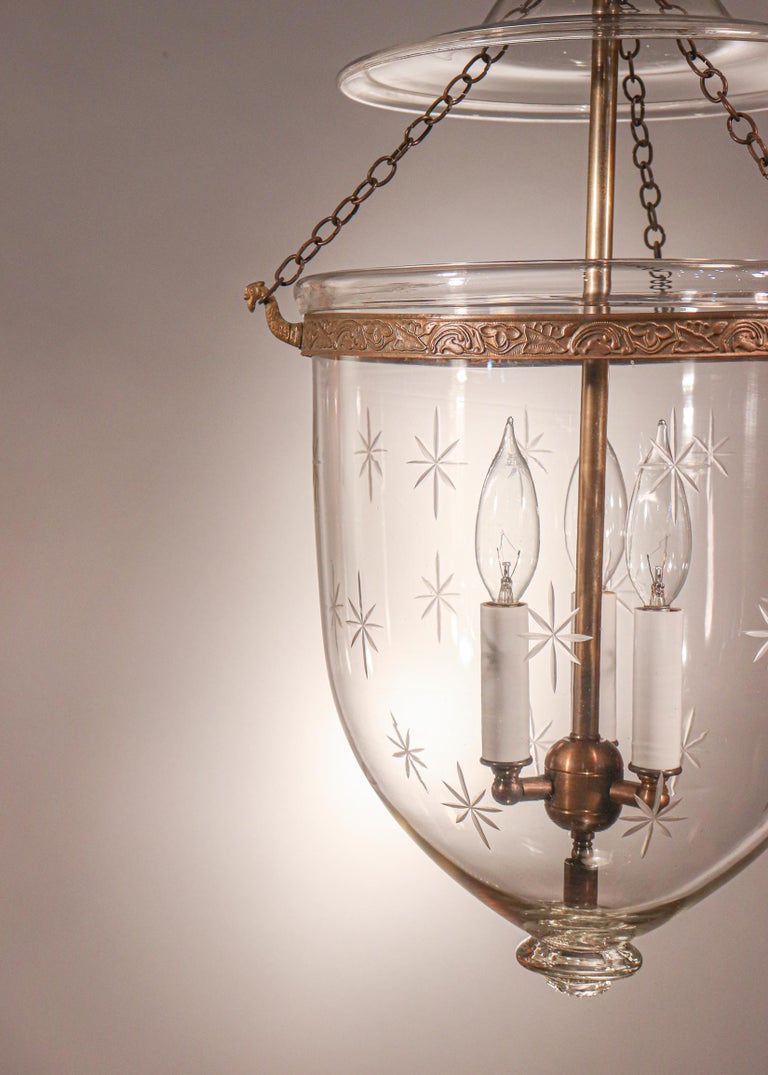 Victorian Antique Bell Jar Lantern with Star Etching For Sale