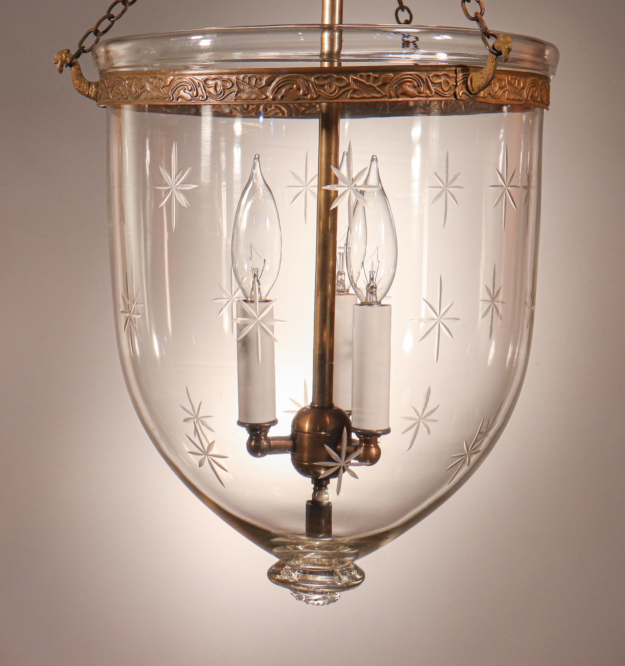 English Antique Bell Jar Lantern with Star Etching
