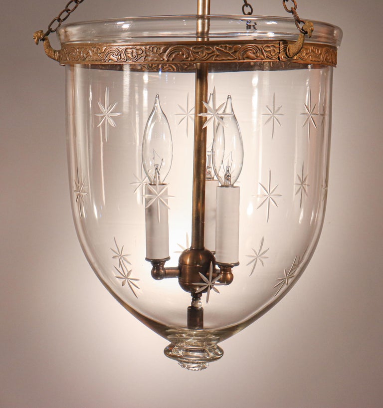 English Antique Bell Jar Lantern with Star Etching For Sale