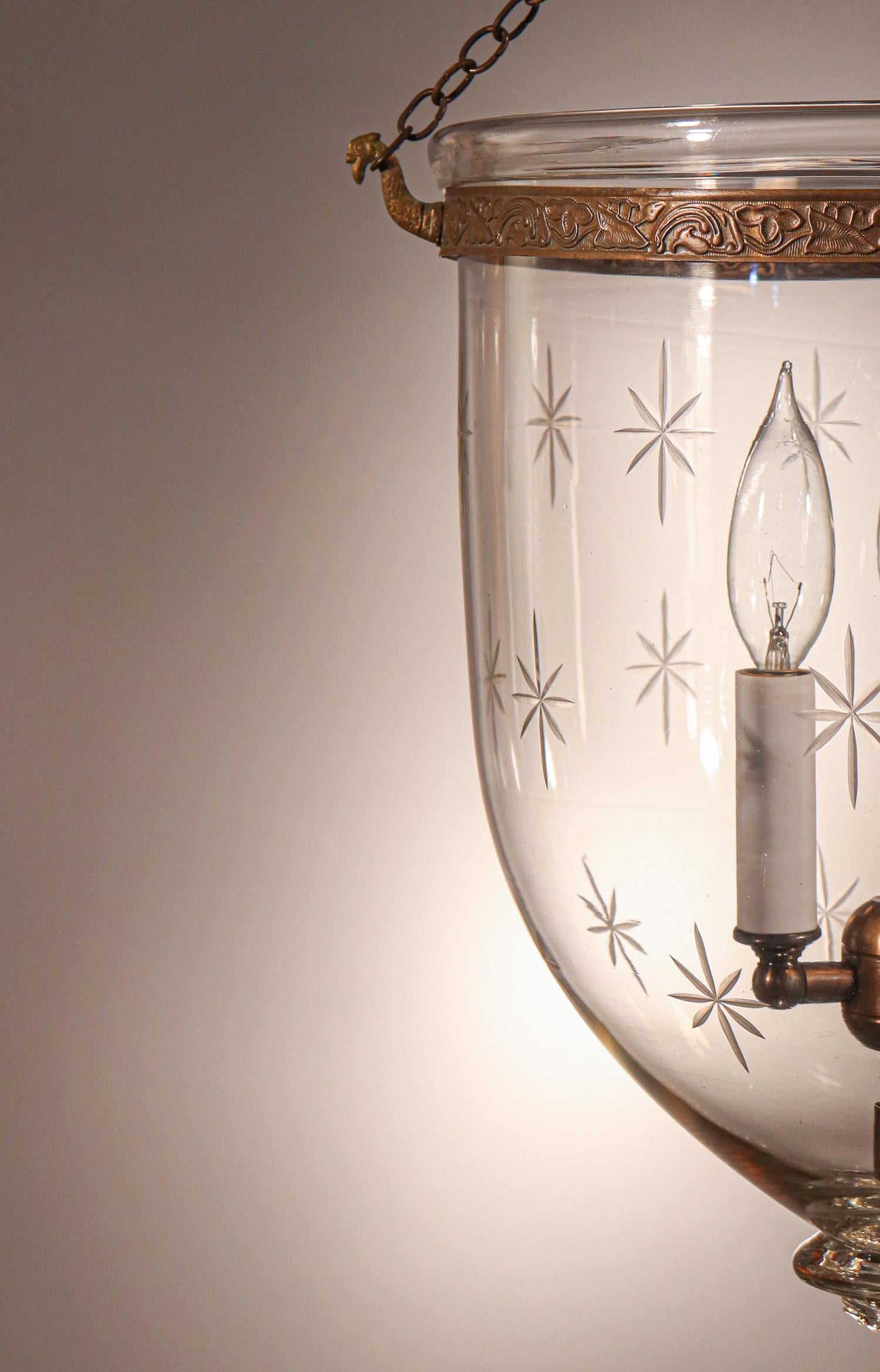 Embossed Antique Bell Jar Lantern with Star Etching