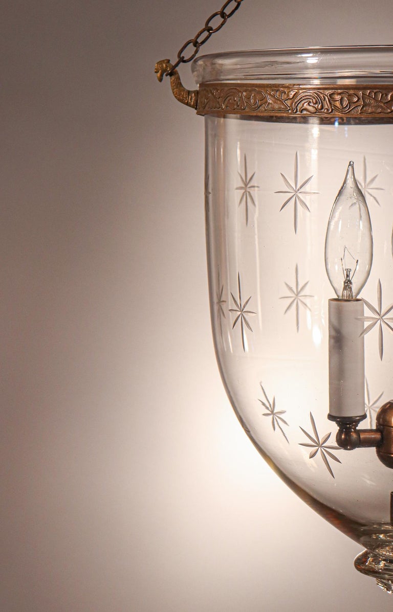 Embossed Antique Bell Jar Lantern with Star Etching For Sale