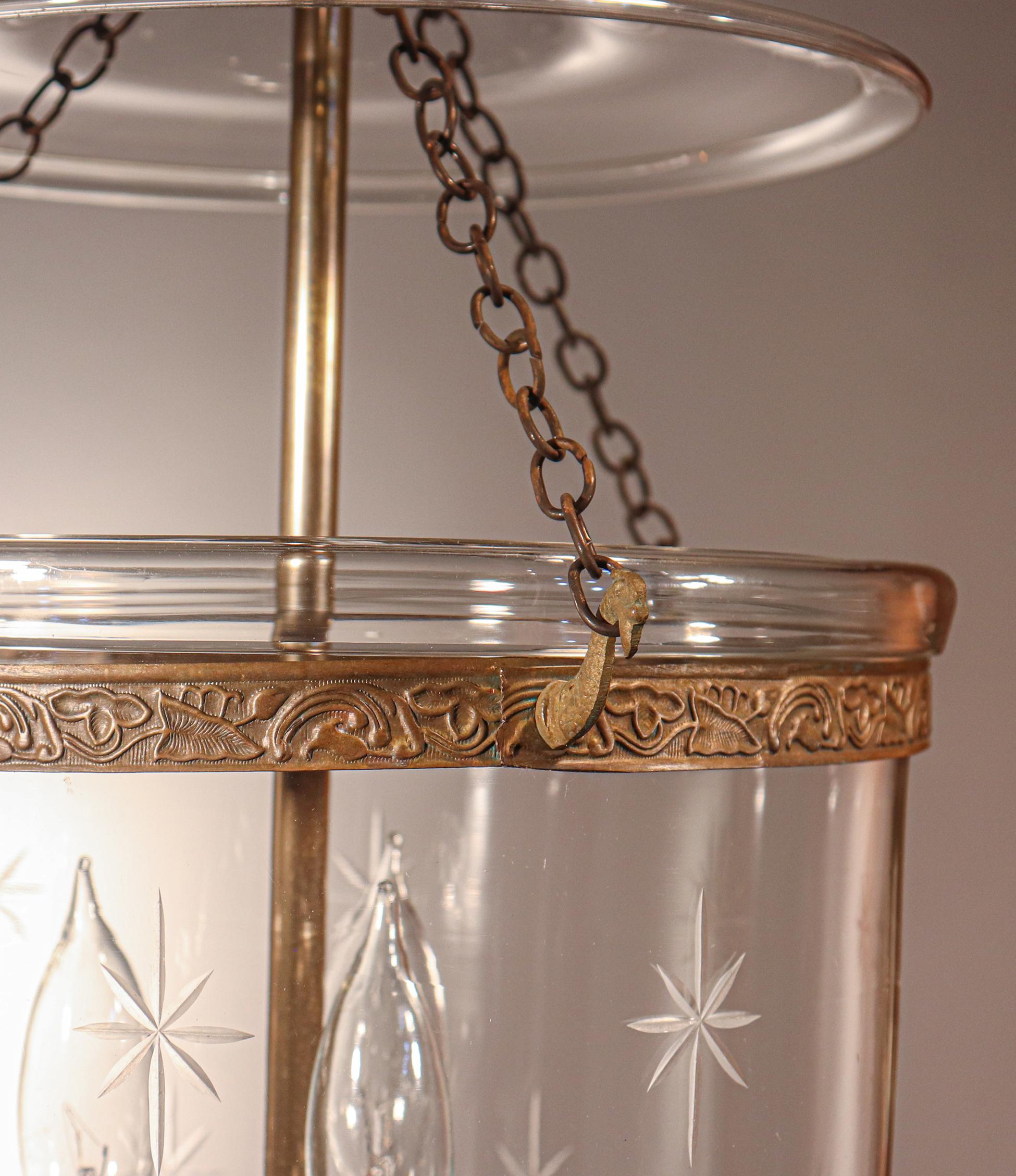 19th Century Antique Bell Jar Lantern with Star Etching