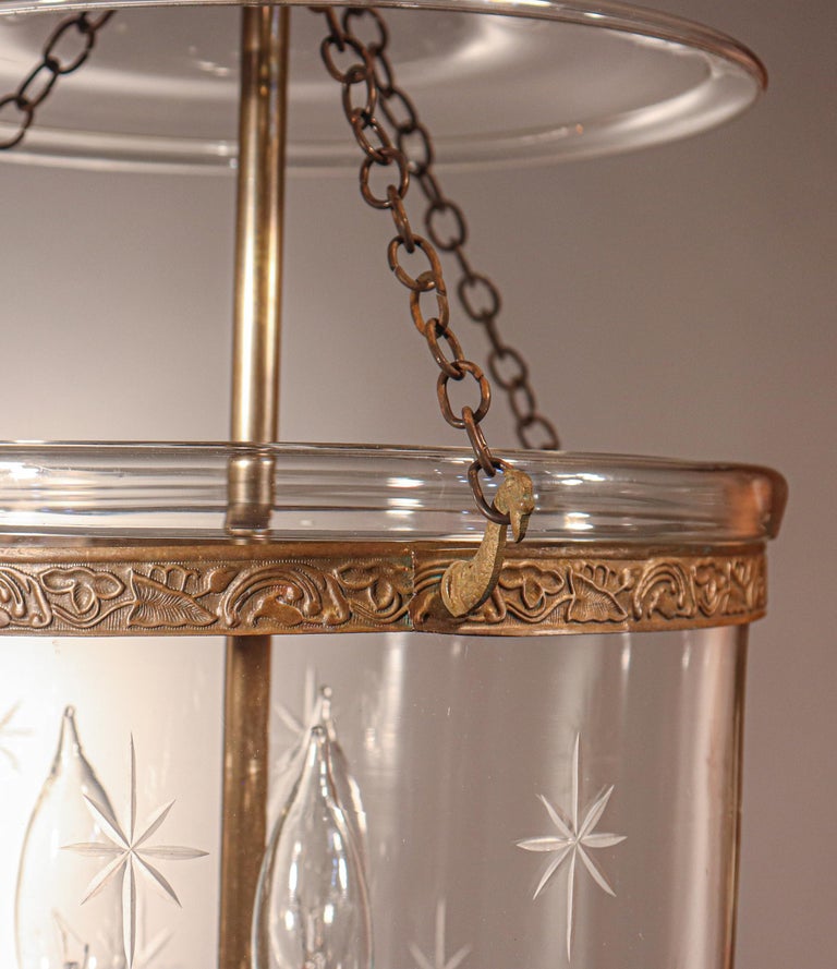 19th Century Antique Bell Jar Lantern with Star Etching For Sale