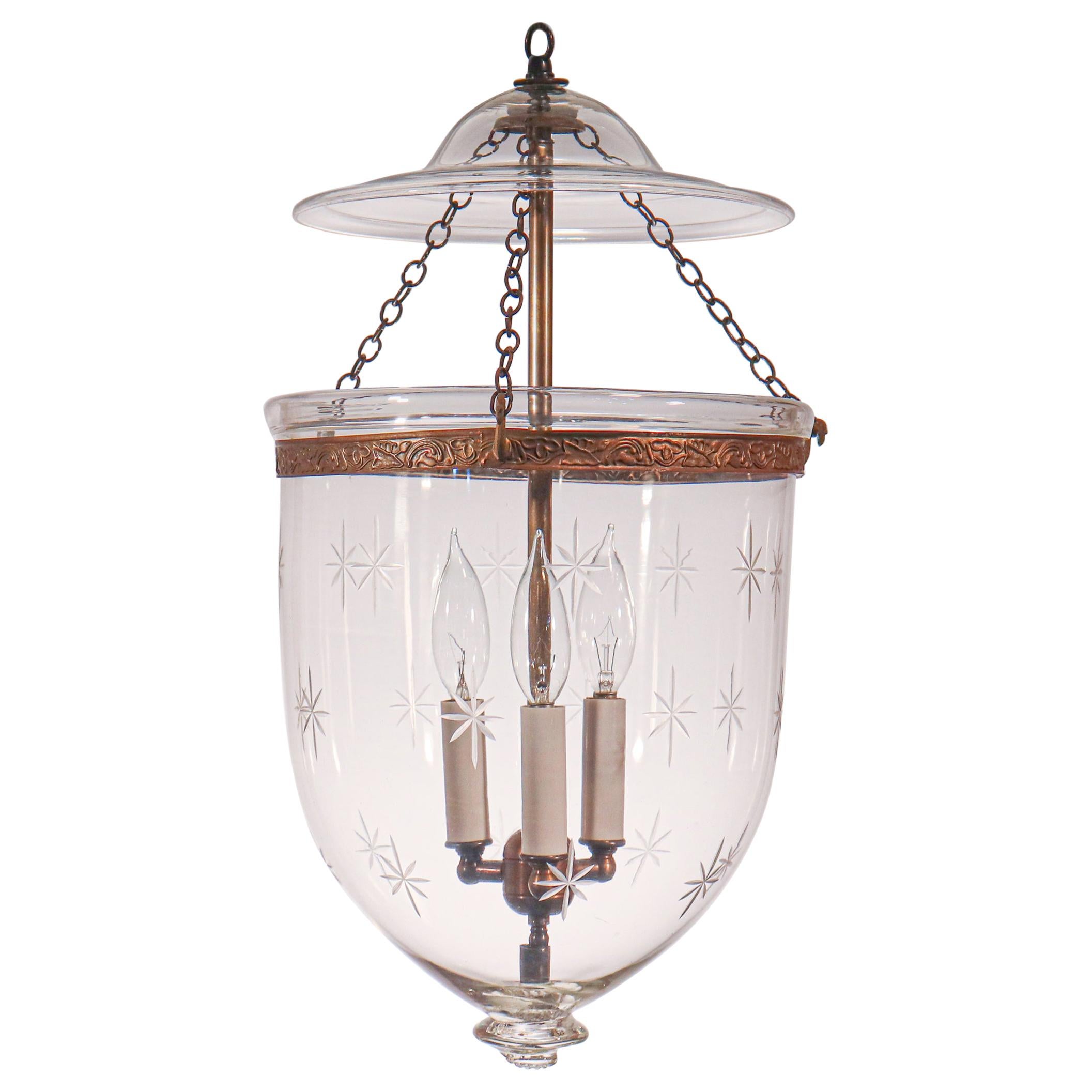 Antique Bell Jar Lantern with Star Etching