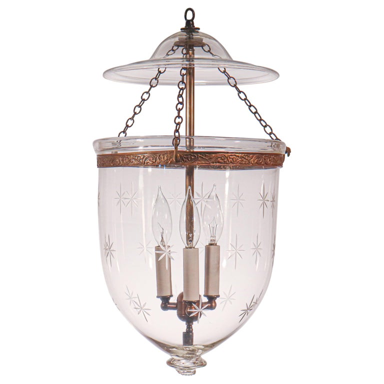 Antique Bell Jar Lantern with Star Etching For Sale