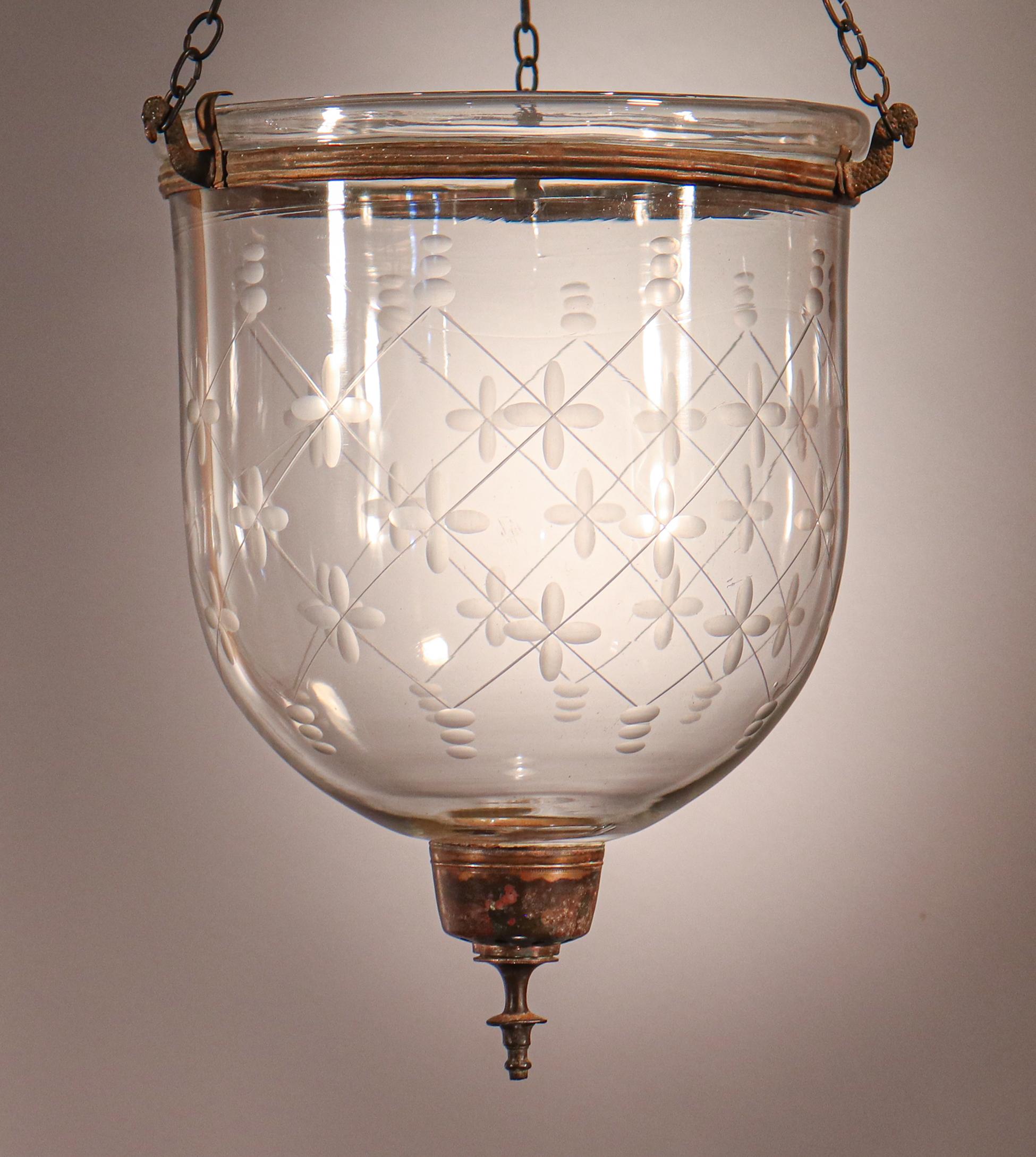 Antique Bell Jar Lantern with Trellis Etching 2