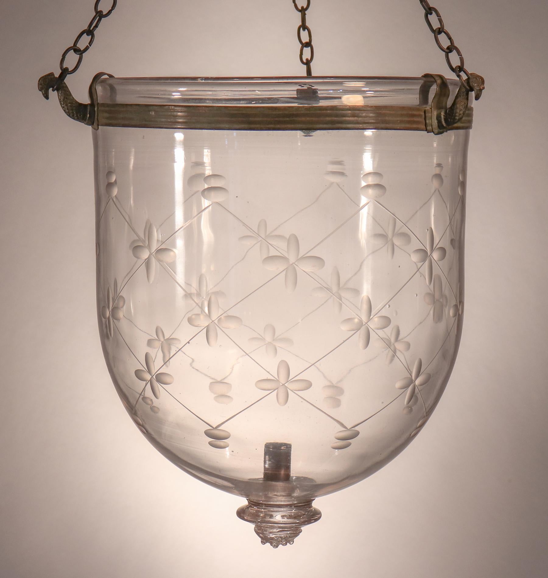 Antique Bell Jar Lantern with Trellis Etching 3