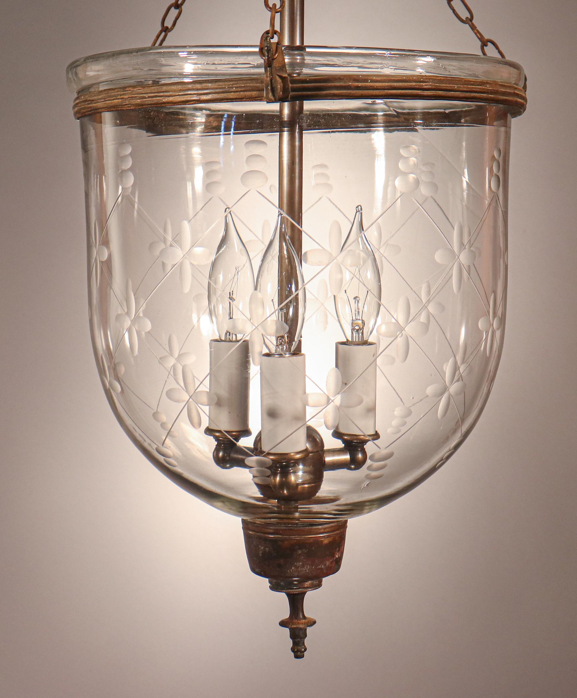 High Victorian Antique Bell Jar Lantern with Trellis Etching