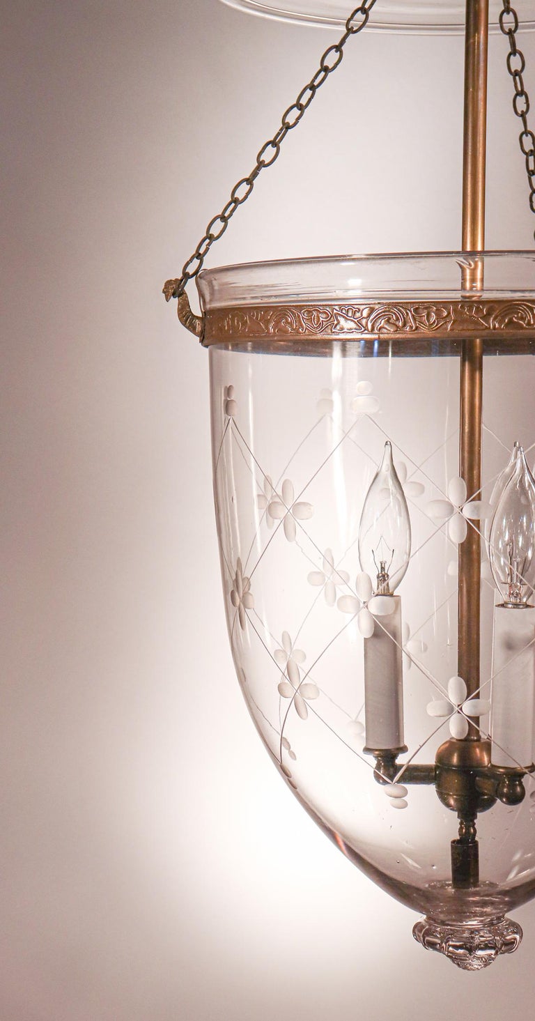 High Victorian Antique Bell Jar Lantern with Trellis Etching