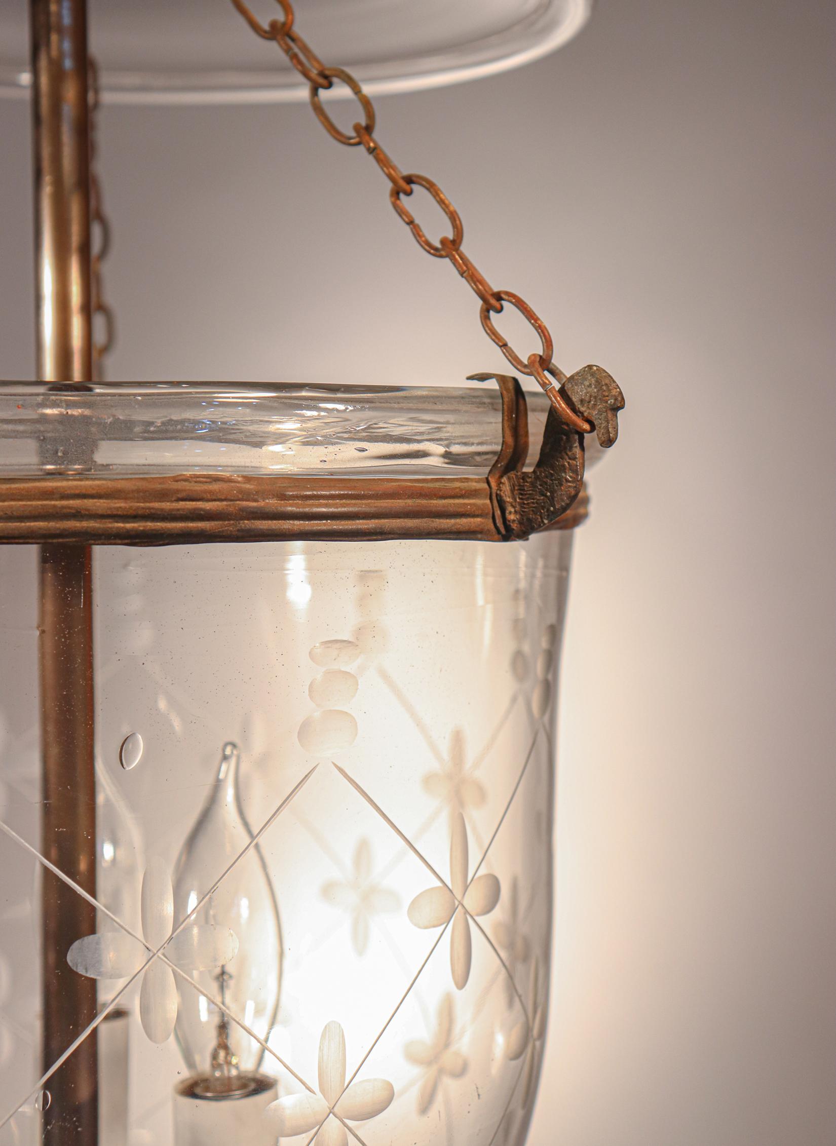 Etched Antique Bell Jar Lantern with Trellis Etching