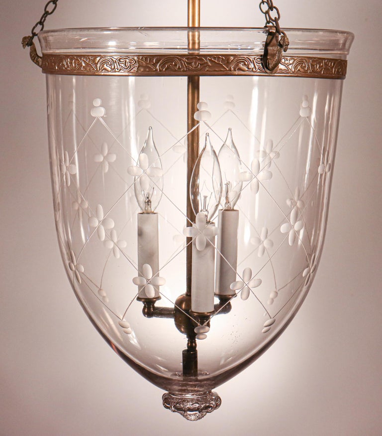 Etched Antique Bell Jar Lantern with Trellis Etching