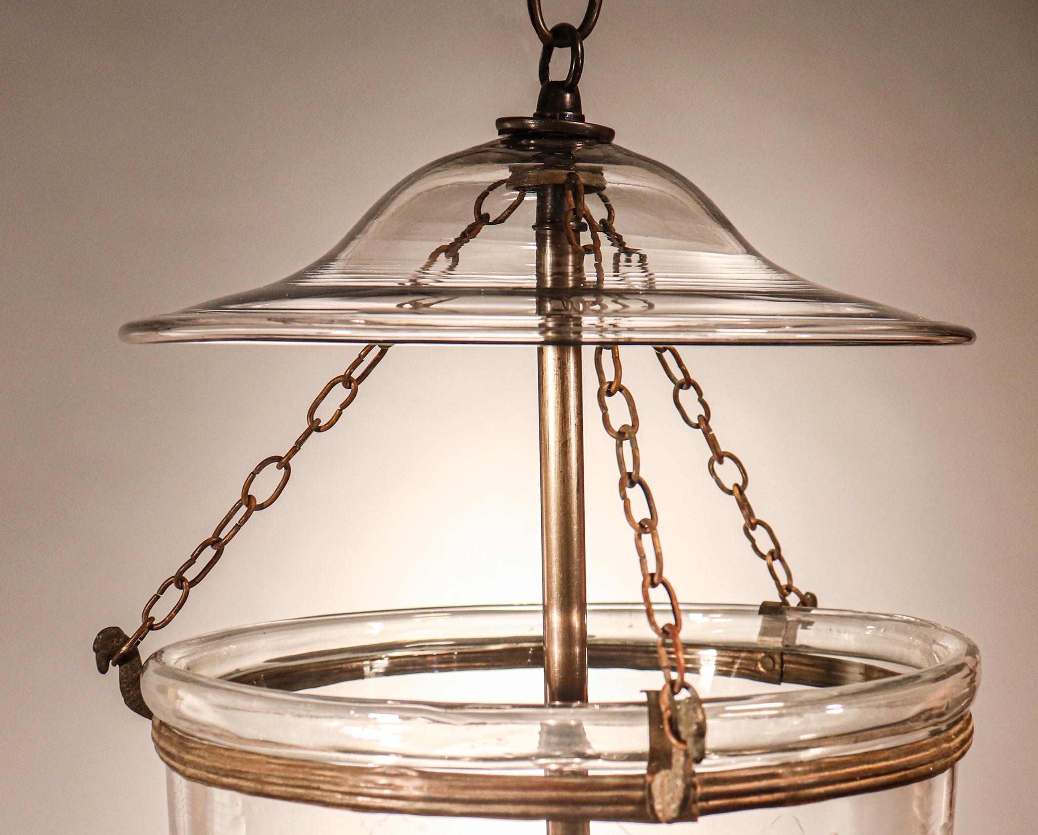 19th Century Antique Bell Jar Lantern with Trellis Etching