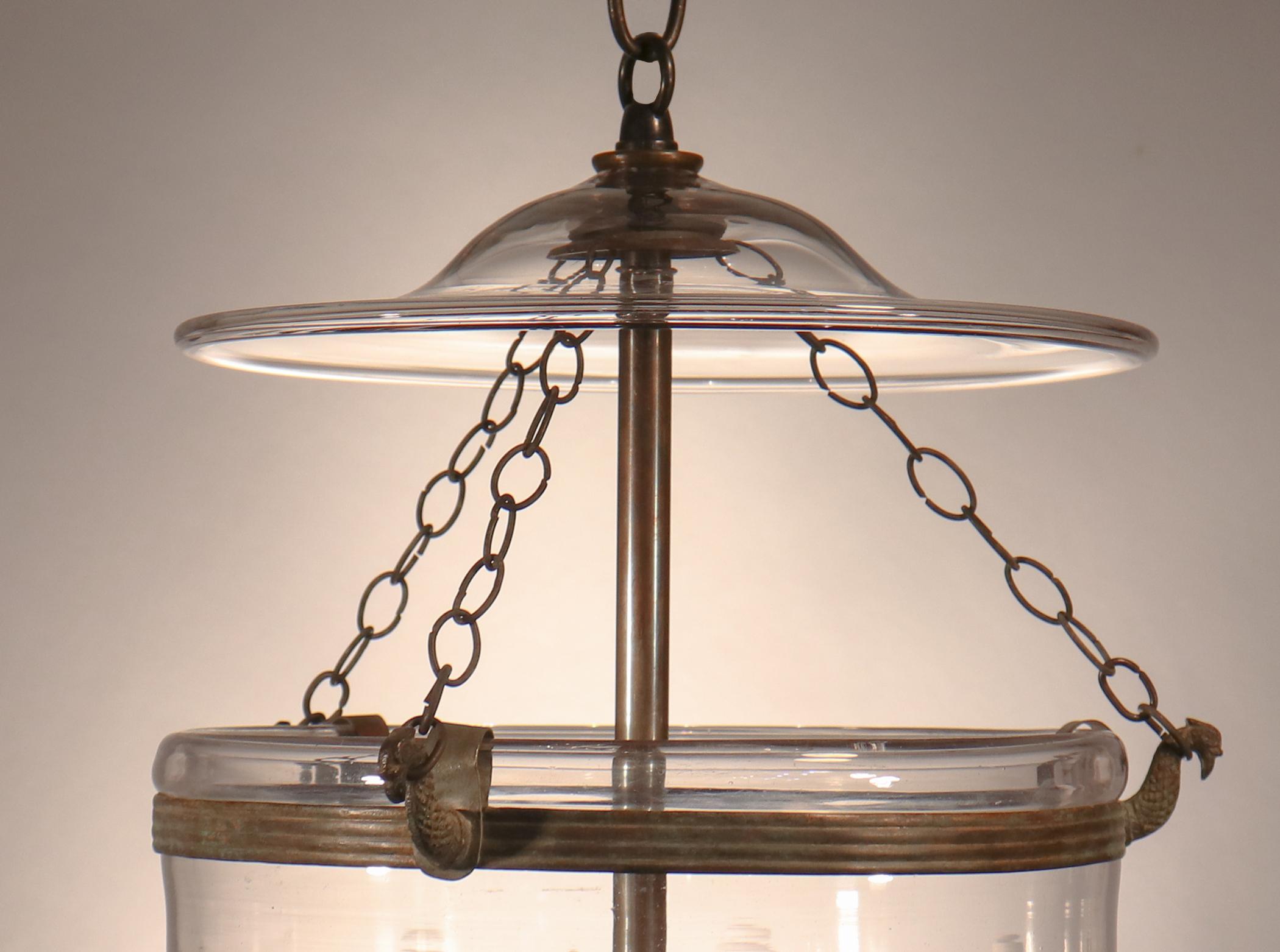 Brass Antique Bell Jar Lantern with Trellis Etching