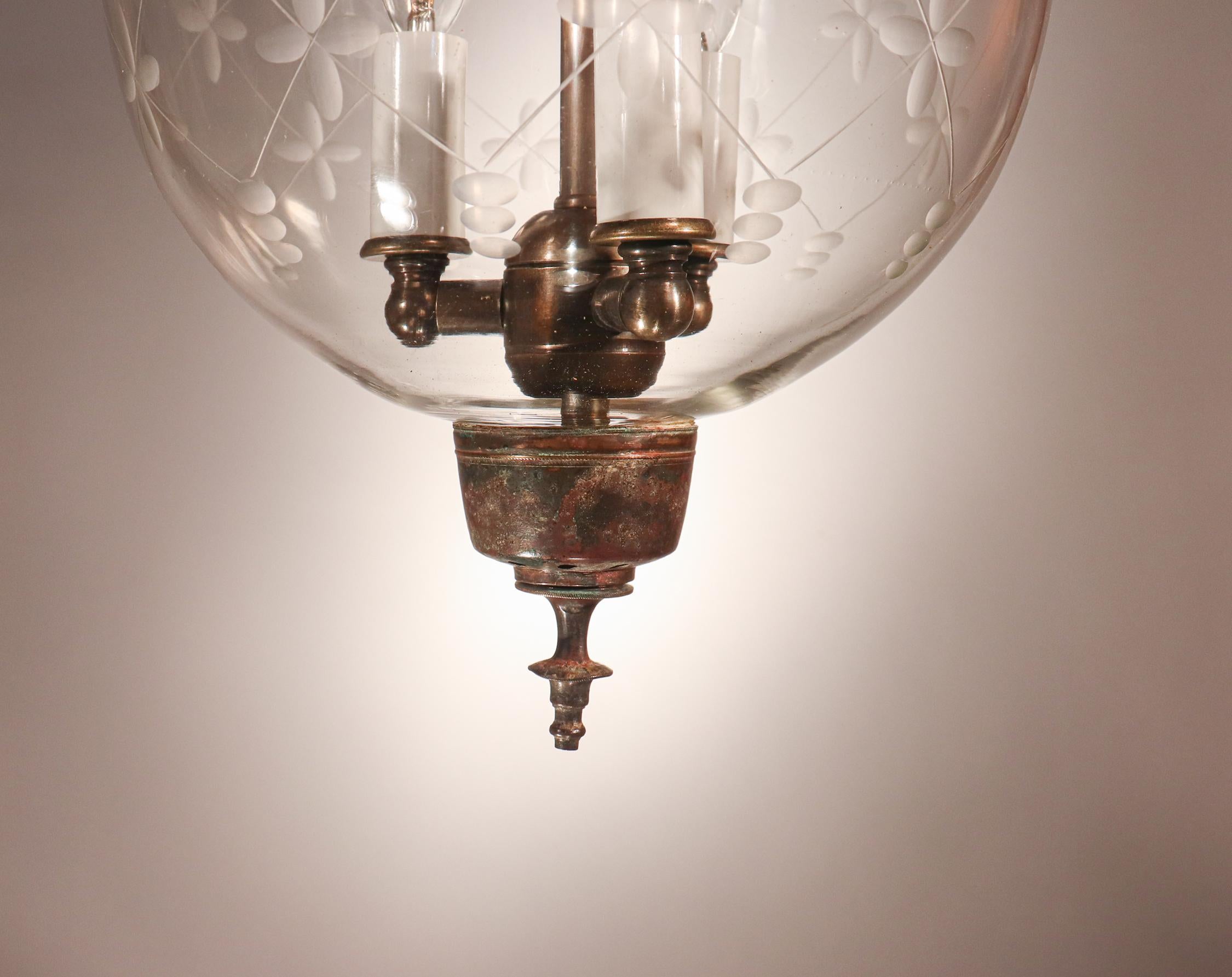 Glass Antique Bell Jar Lantern with Trellis Etching