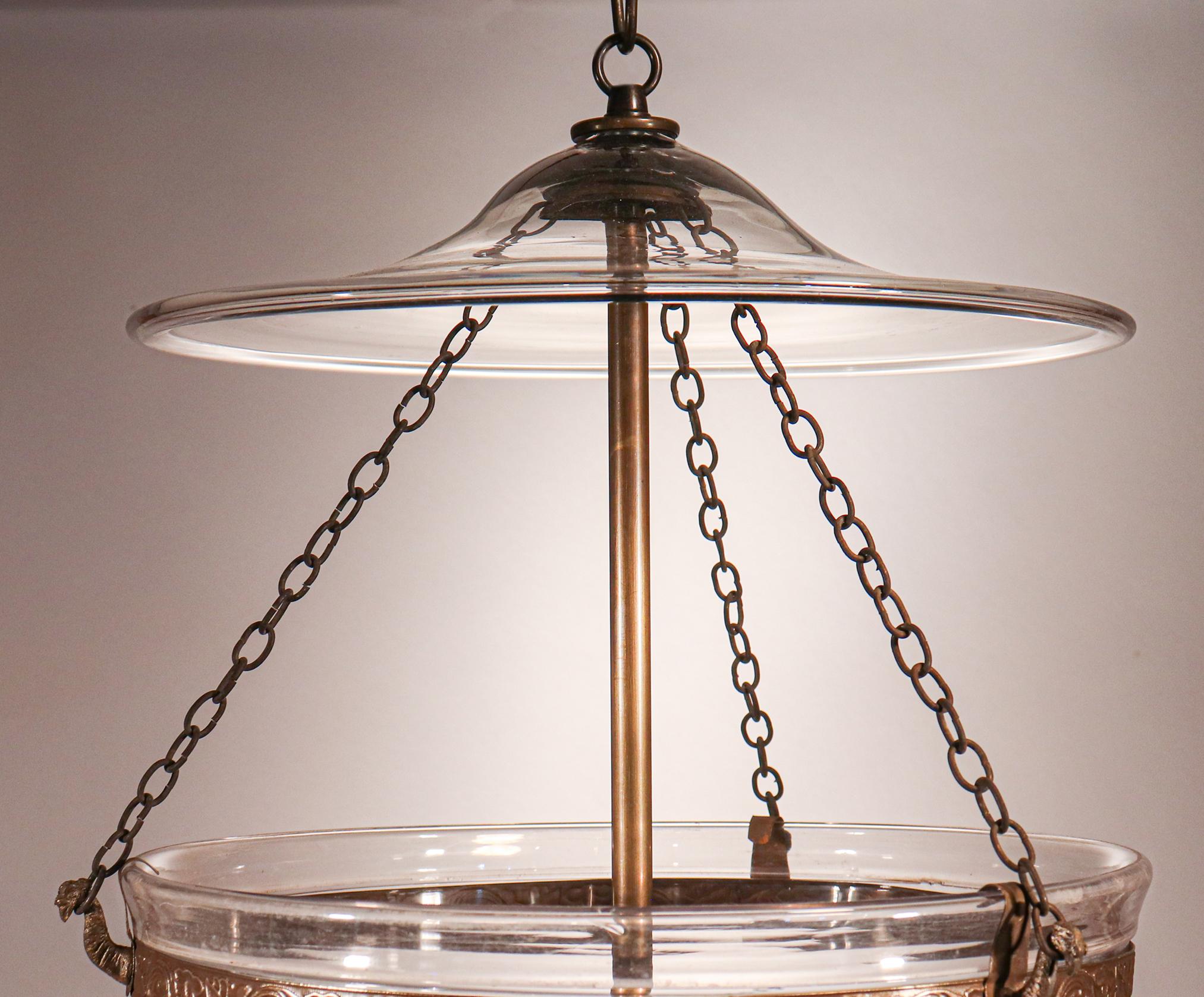Blown Glass Antique Bell Jar Lantern with Trellis Etching