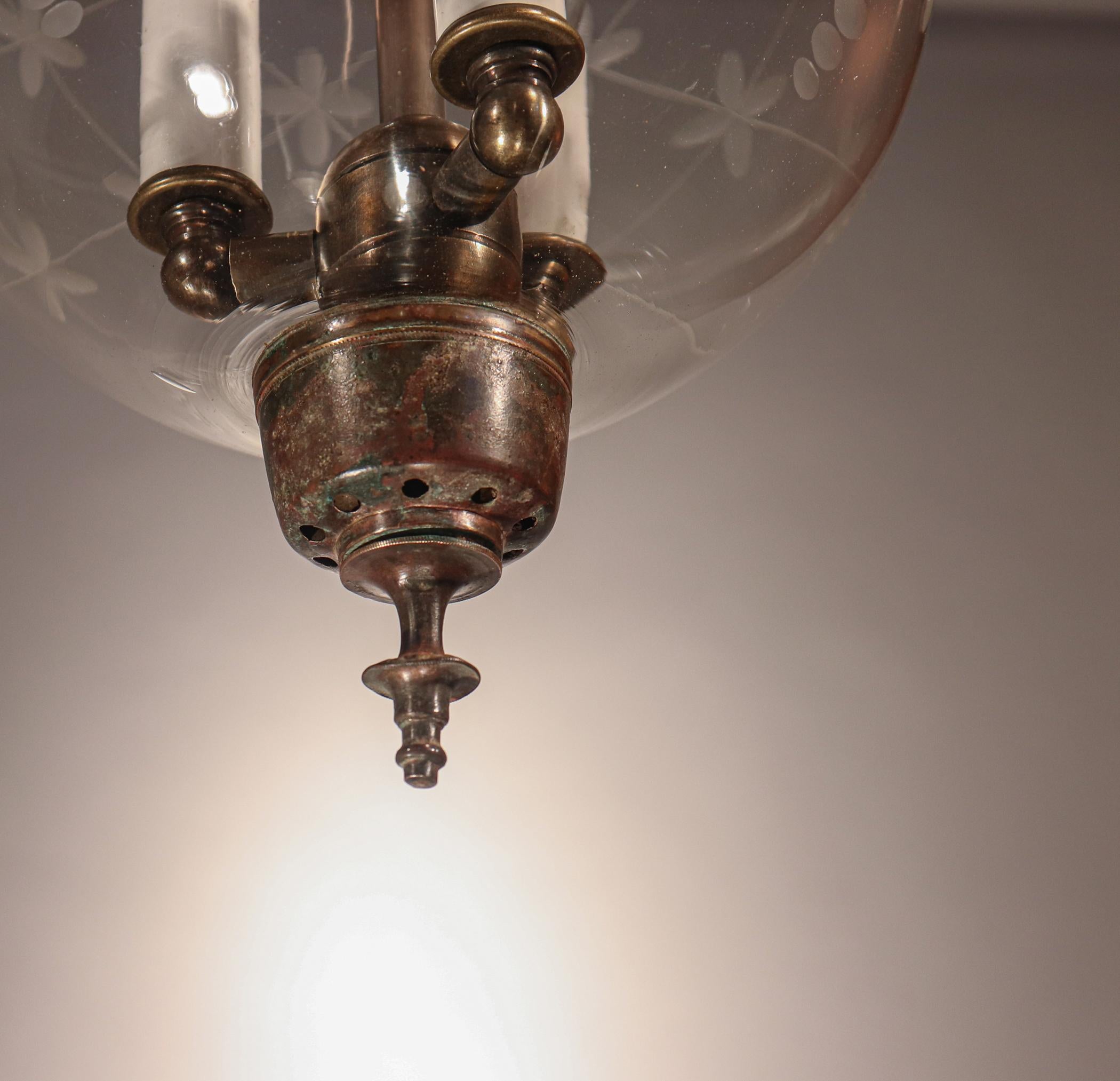 Antique Bell Jar Lantern with Trellis Etching 1