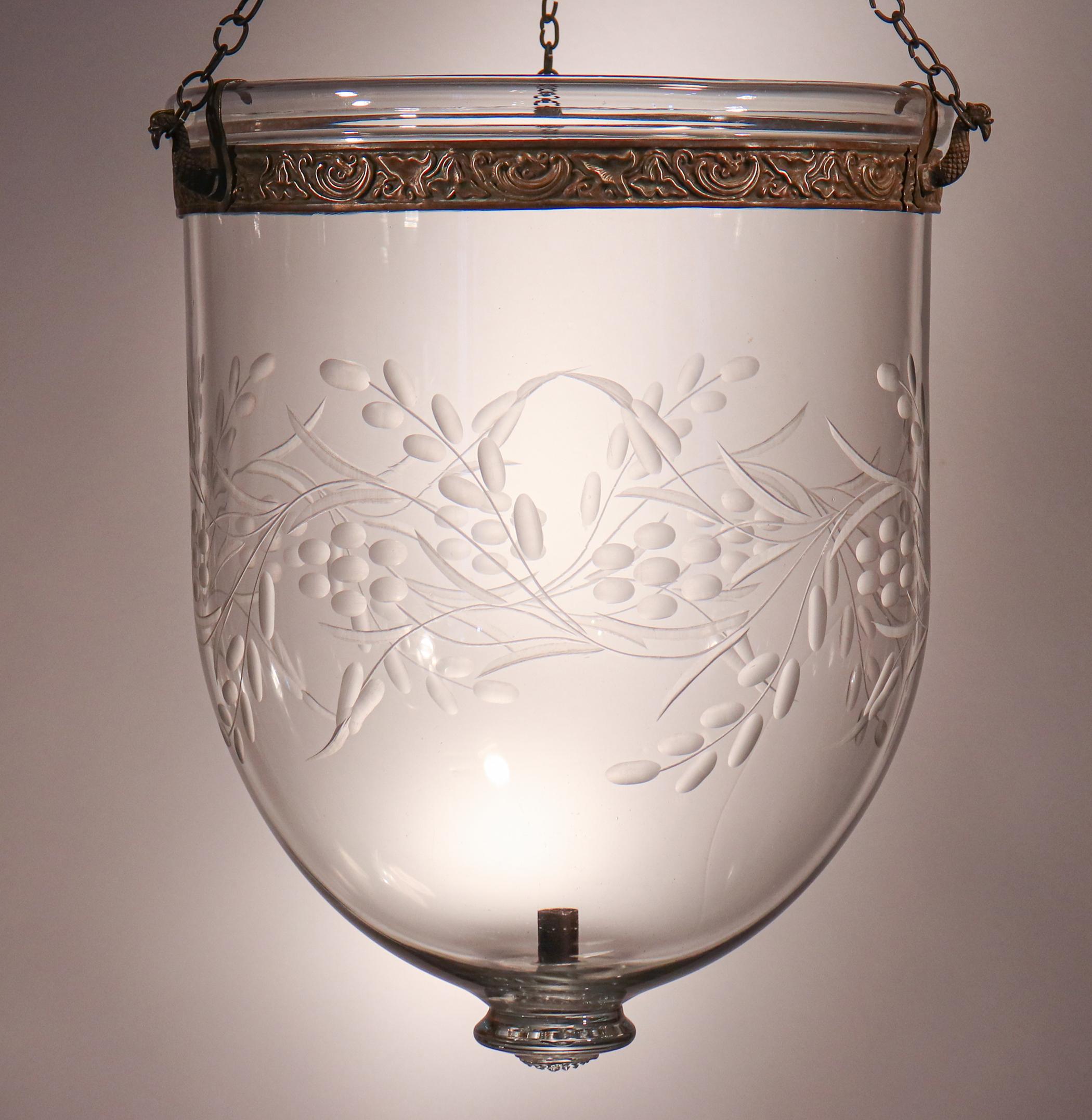 Antique Bell Jar Lantern with Vine and Berry Etching 4