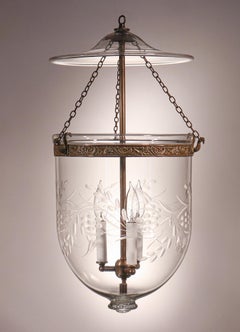 Antique Bell Jar Lantern with Vine and Berry Etching