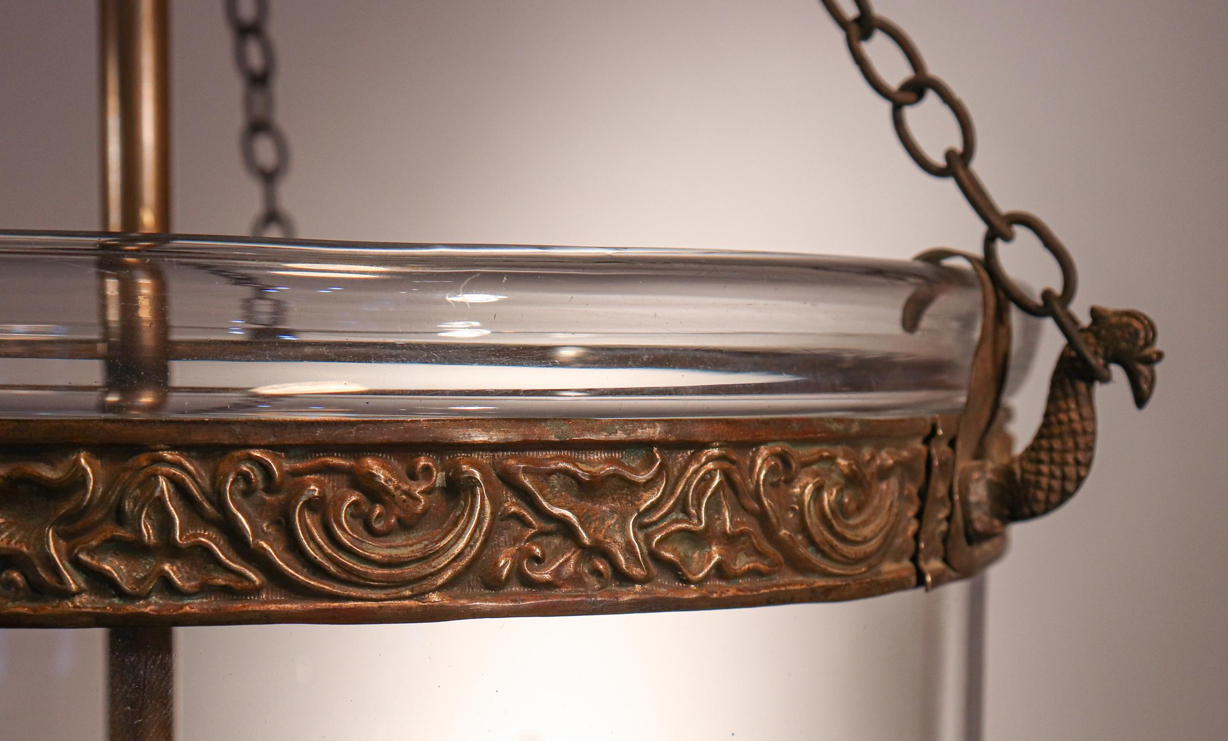 Brass Antique Bell Jar Lantern with Vine and Berry Etching